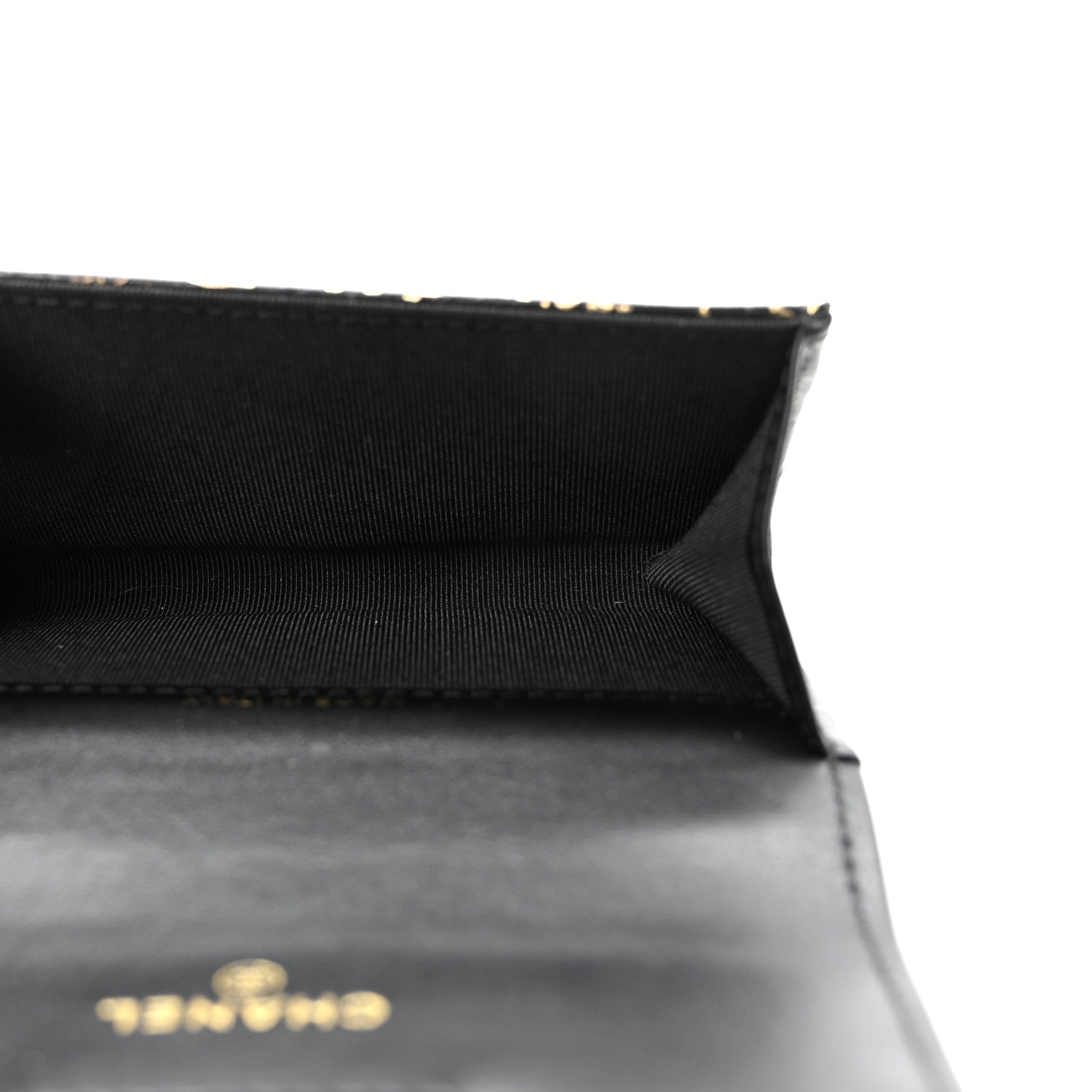 Calfskin Crocodile Embossed Graffiti 2.55 Cocodile Reissue Flap Card Holder Black Gold