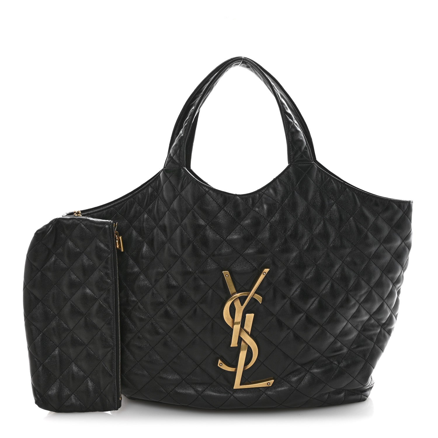 Lambskin Quilted Maxi Icare Shopping Tote Black
