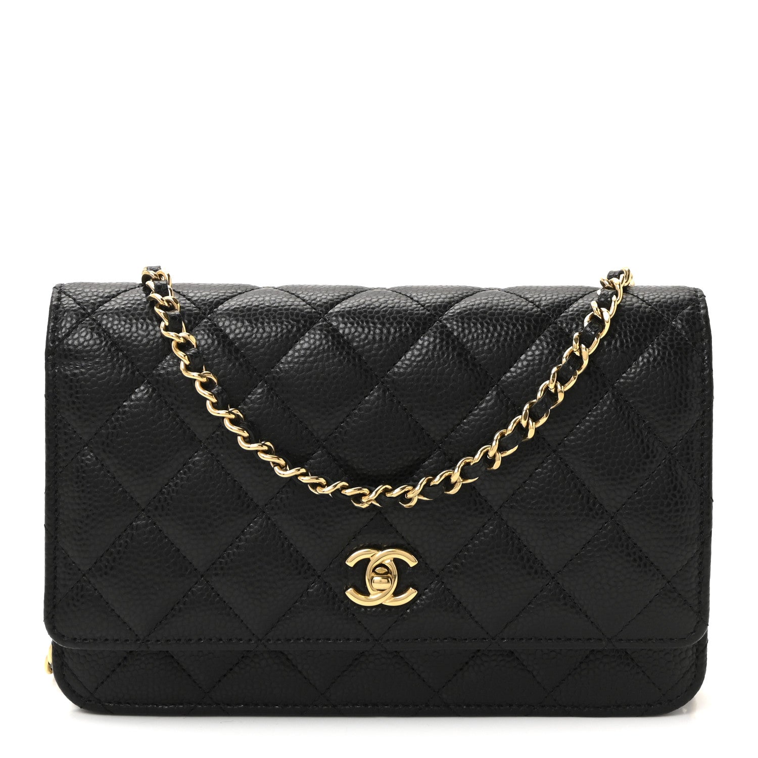 Caviar Quilted CC Turnlock Wallet On Chain WOC Black