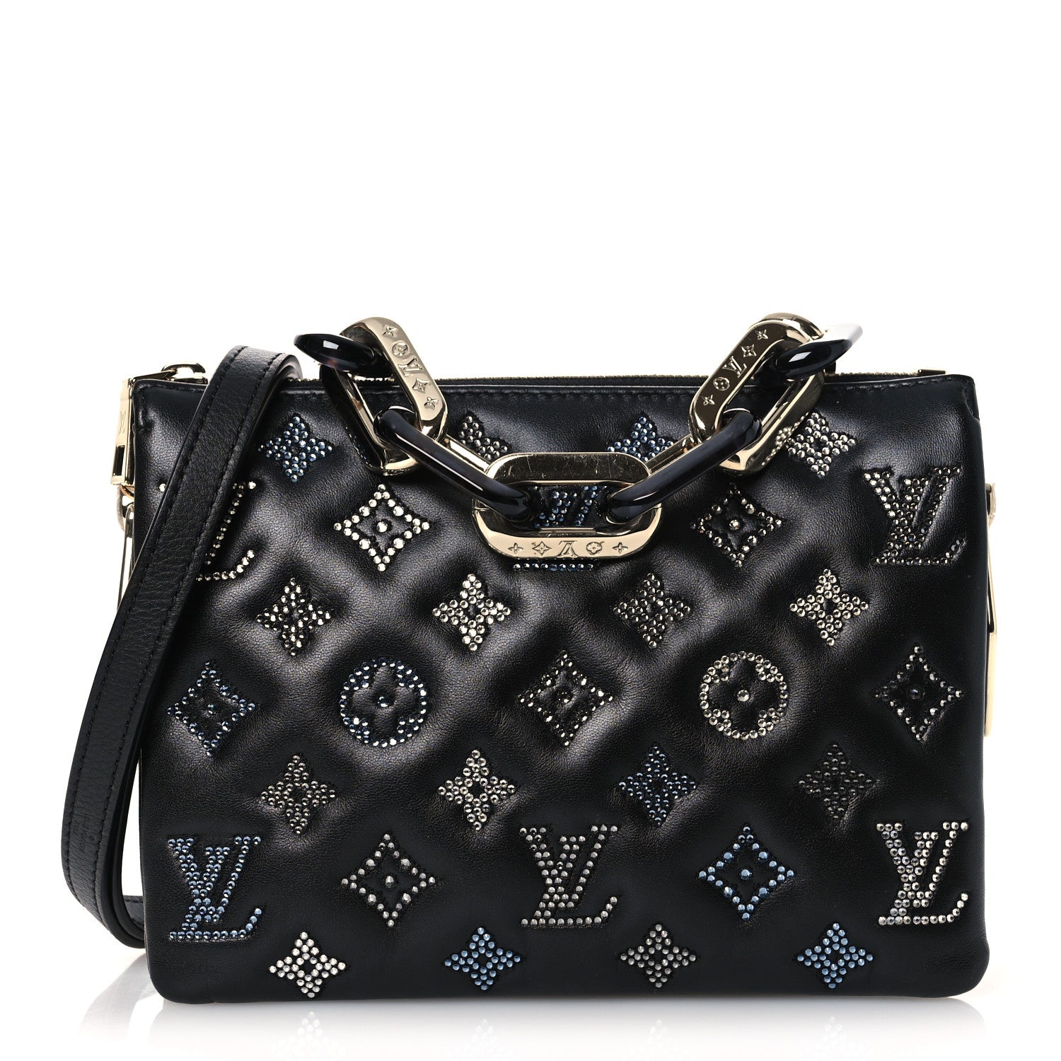 Lambskin Crystal Embellished Monogram Coussin BB Black