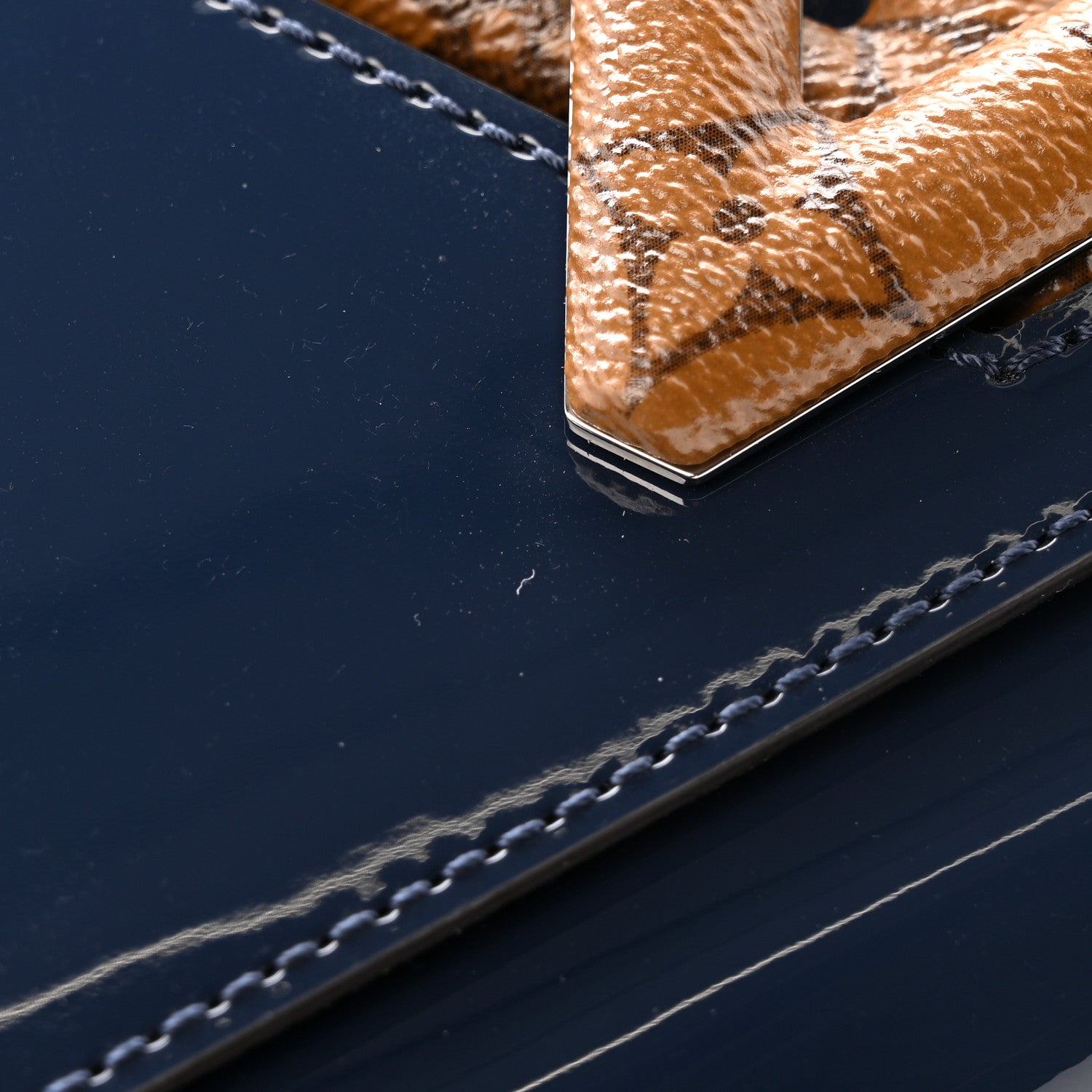 Patent Reverse Monogram Twist Shoulder Bag Navy