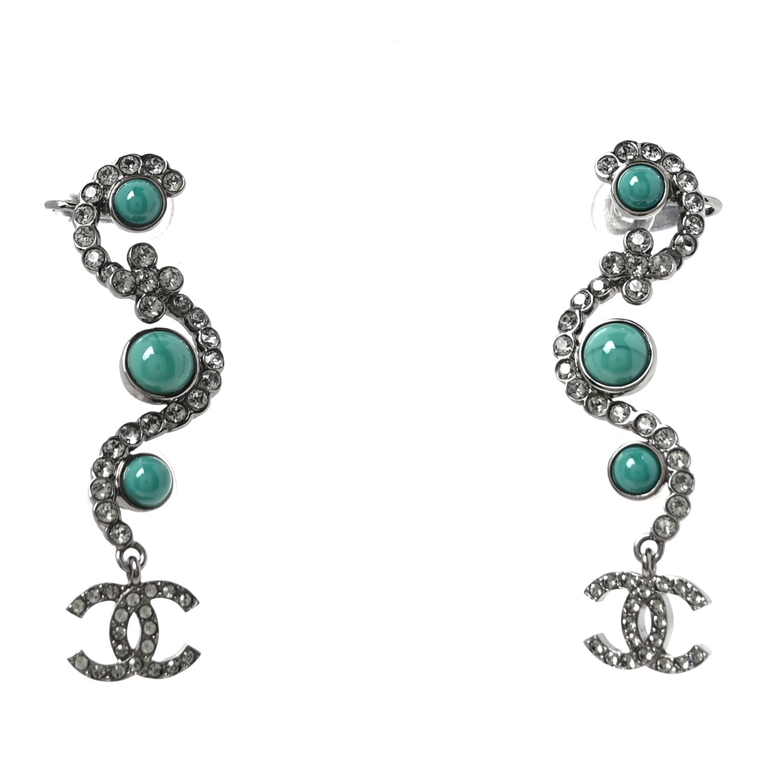 Crystal Bead CC Clip On Cuff Earrings Turquoise Ruthenium