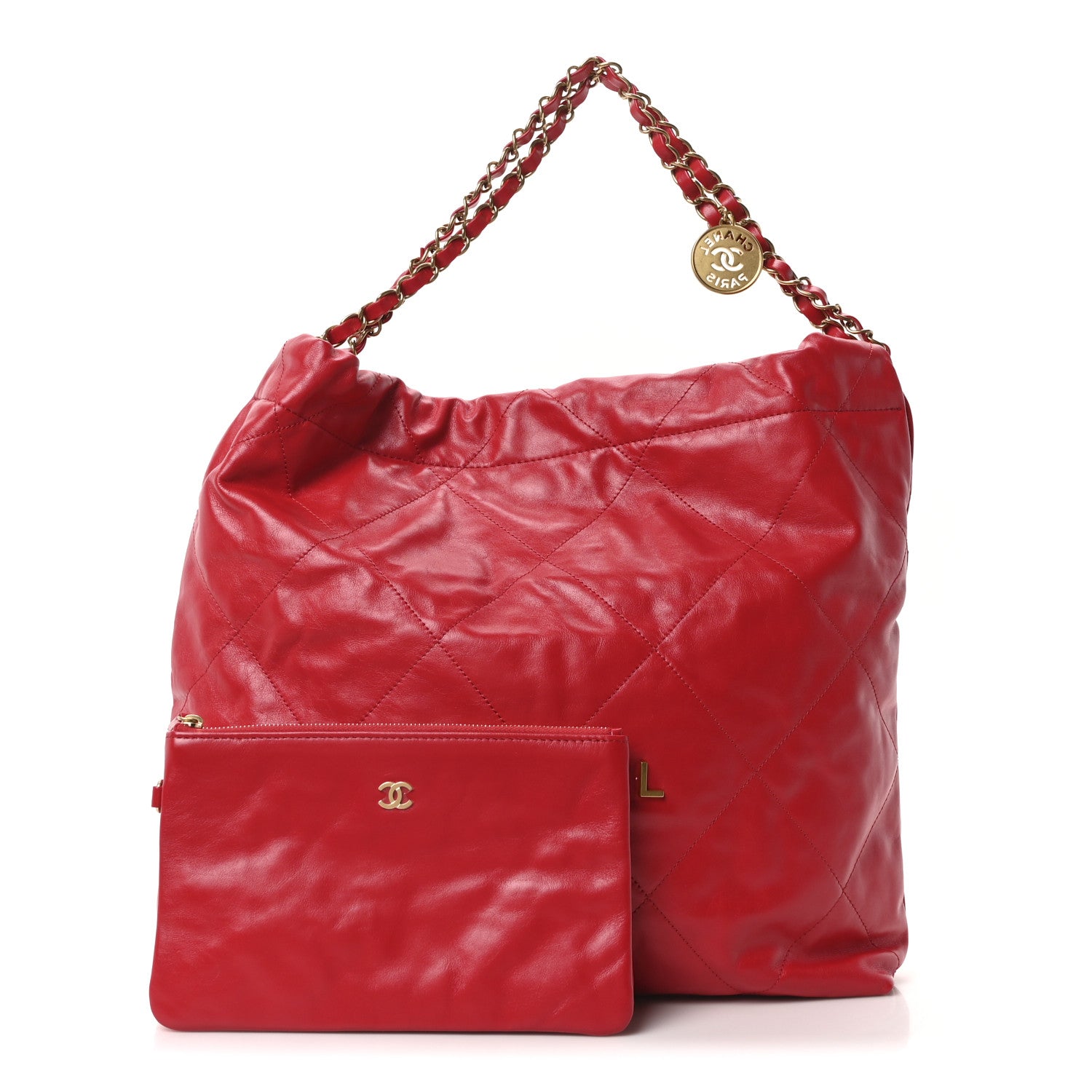 Shiny Calfskin Quilted Chanel 22 Red