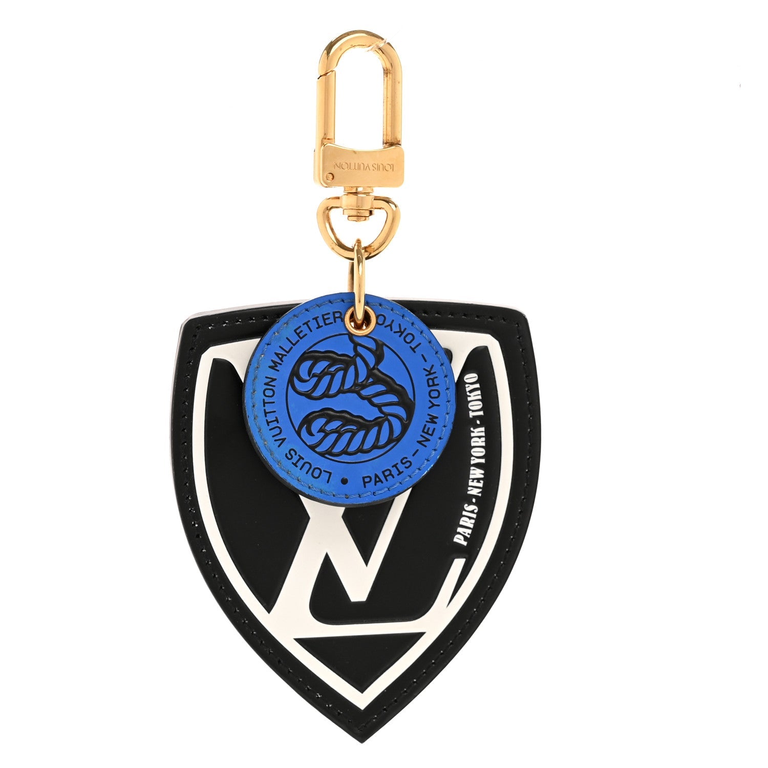 Calfskin World Tour Bag Charm Key Holder Black