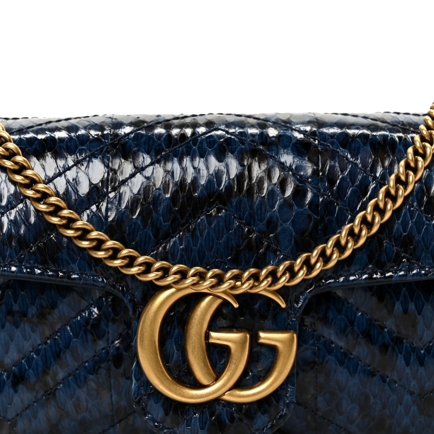 Snakeskin Matelasse Super Mini GG Marmont Shoulder Bag Blue
