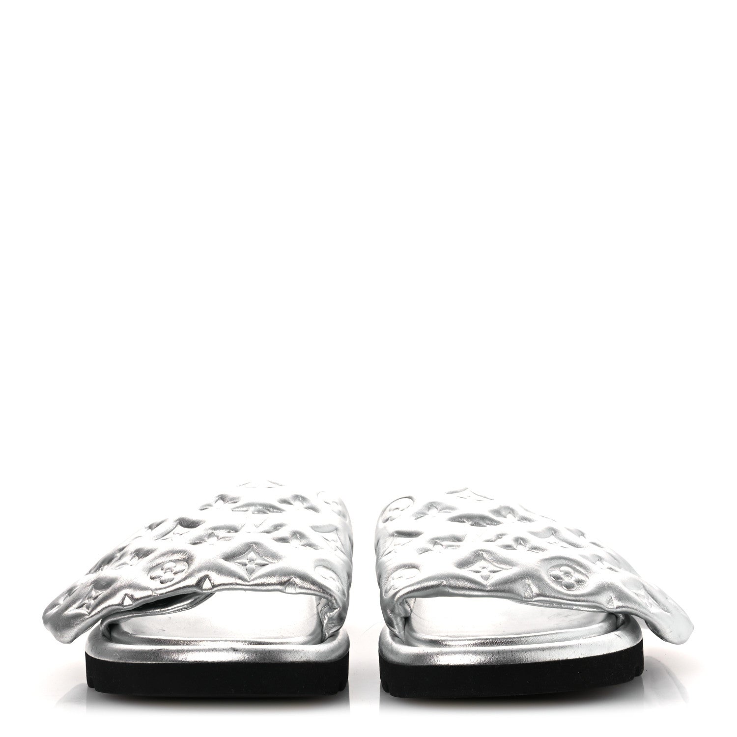 Lambskin Embossed Monogram Pool Pillow Flat Comfort Mule 39 Silver