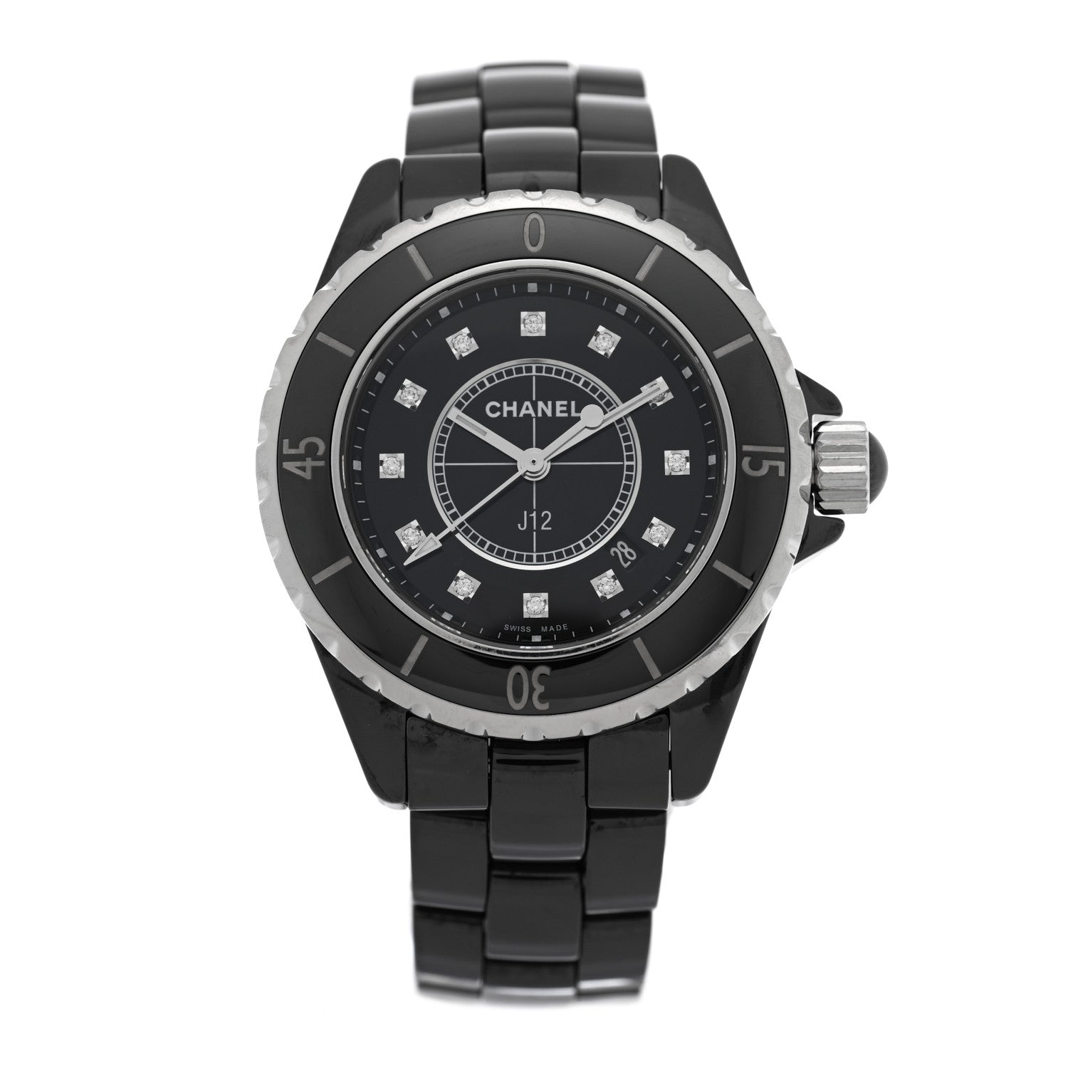 Stainless Steel Ceramic Diamond 33mm J12 Quartz Watch Black