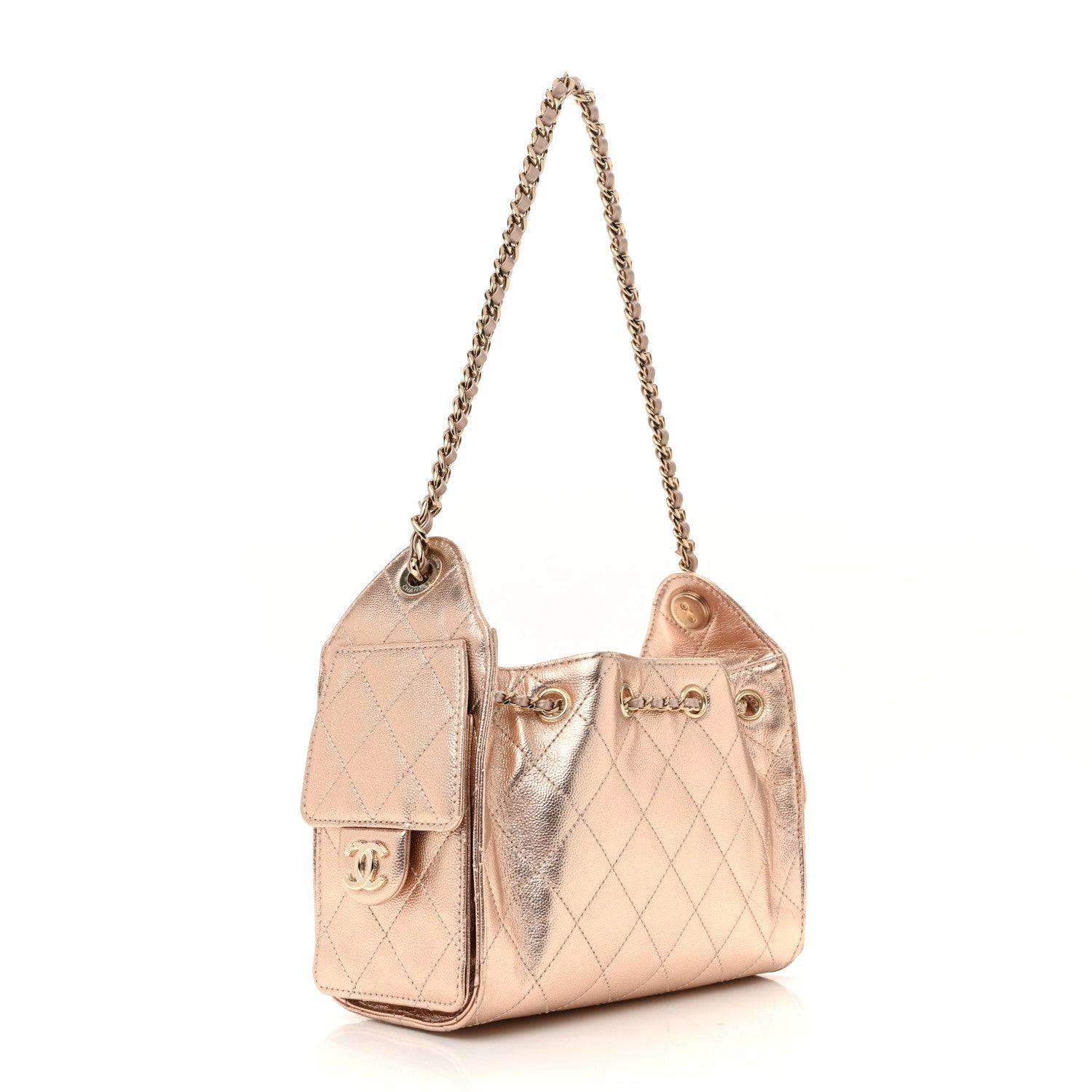Metallic Caviar Quilted Mini Chanel 25 Handbag Copper