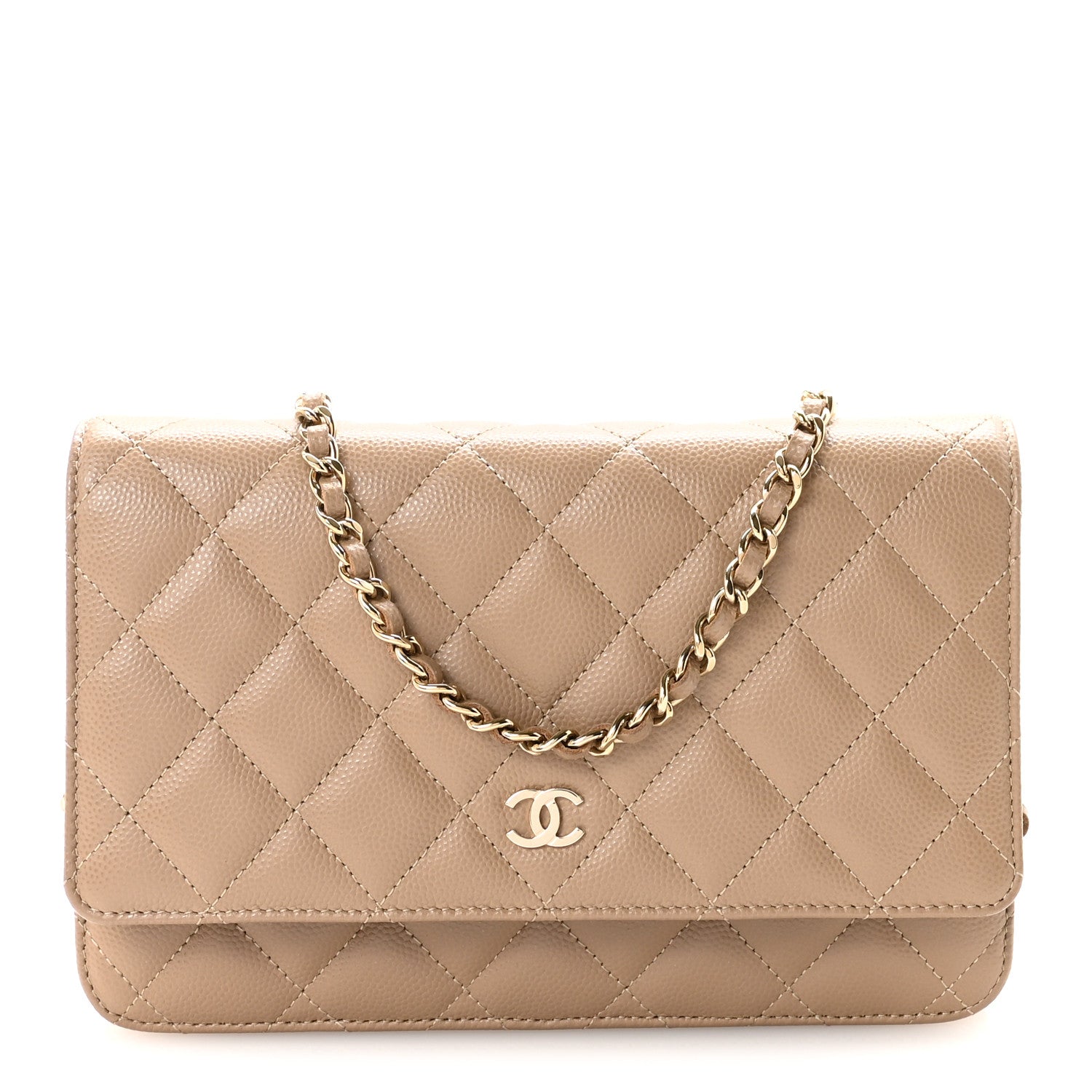 Caviar Quilted Wallet on Chain WOC Beige