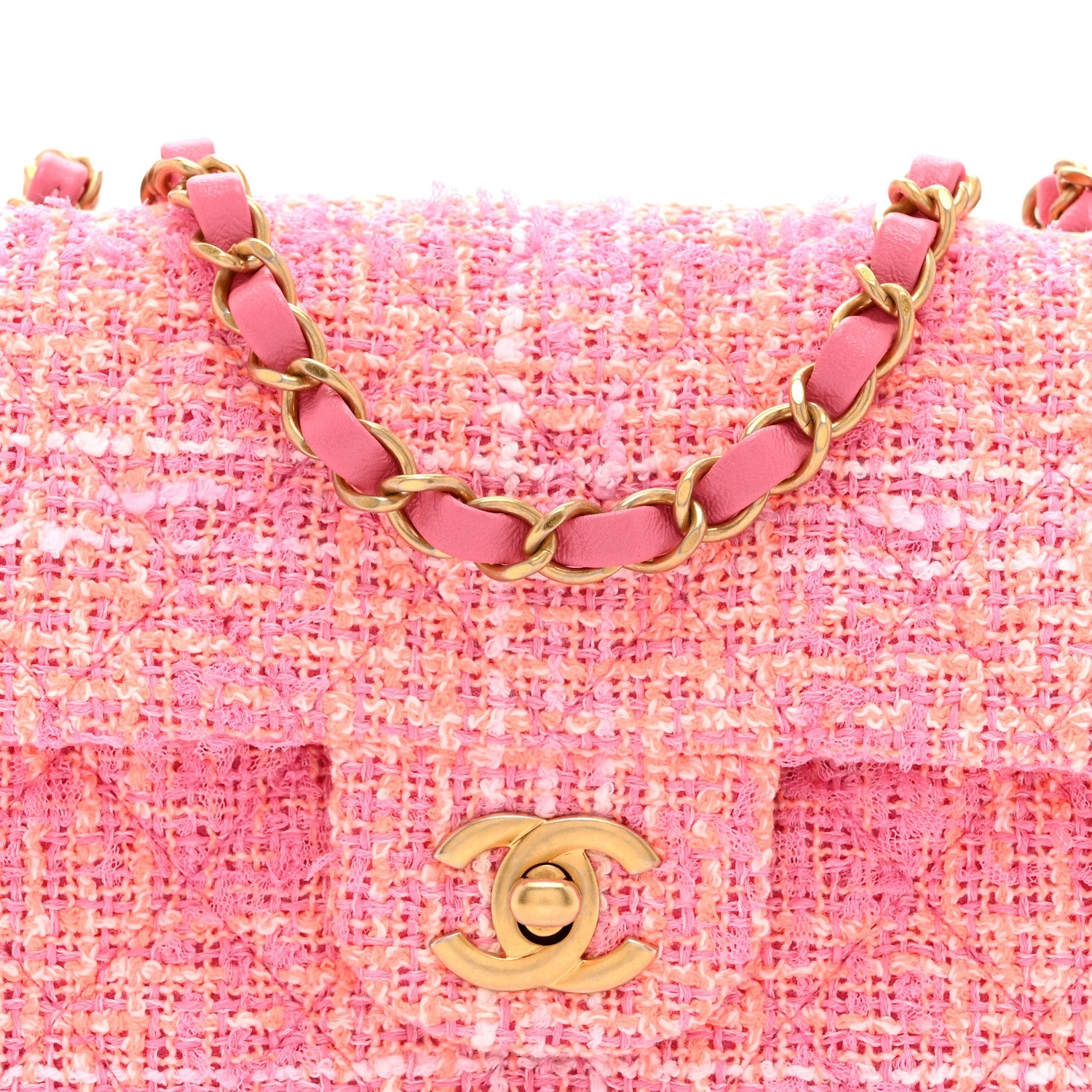 Tweed Quilted Mini Rectangular Flap Pink Orange White
