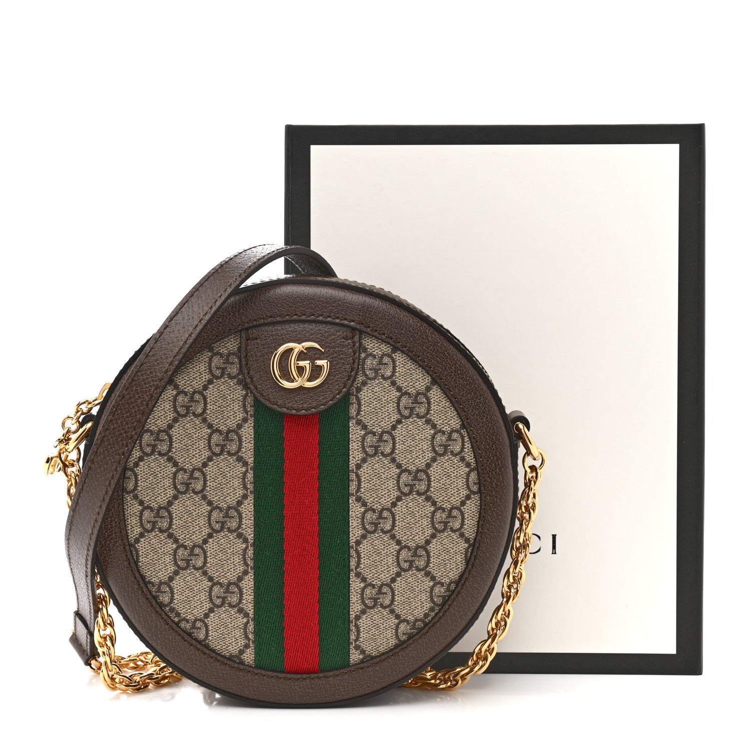 GG Supreme Monogram Web Mini Ophidia Round Shoulder Bag Brown