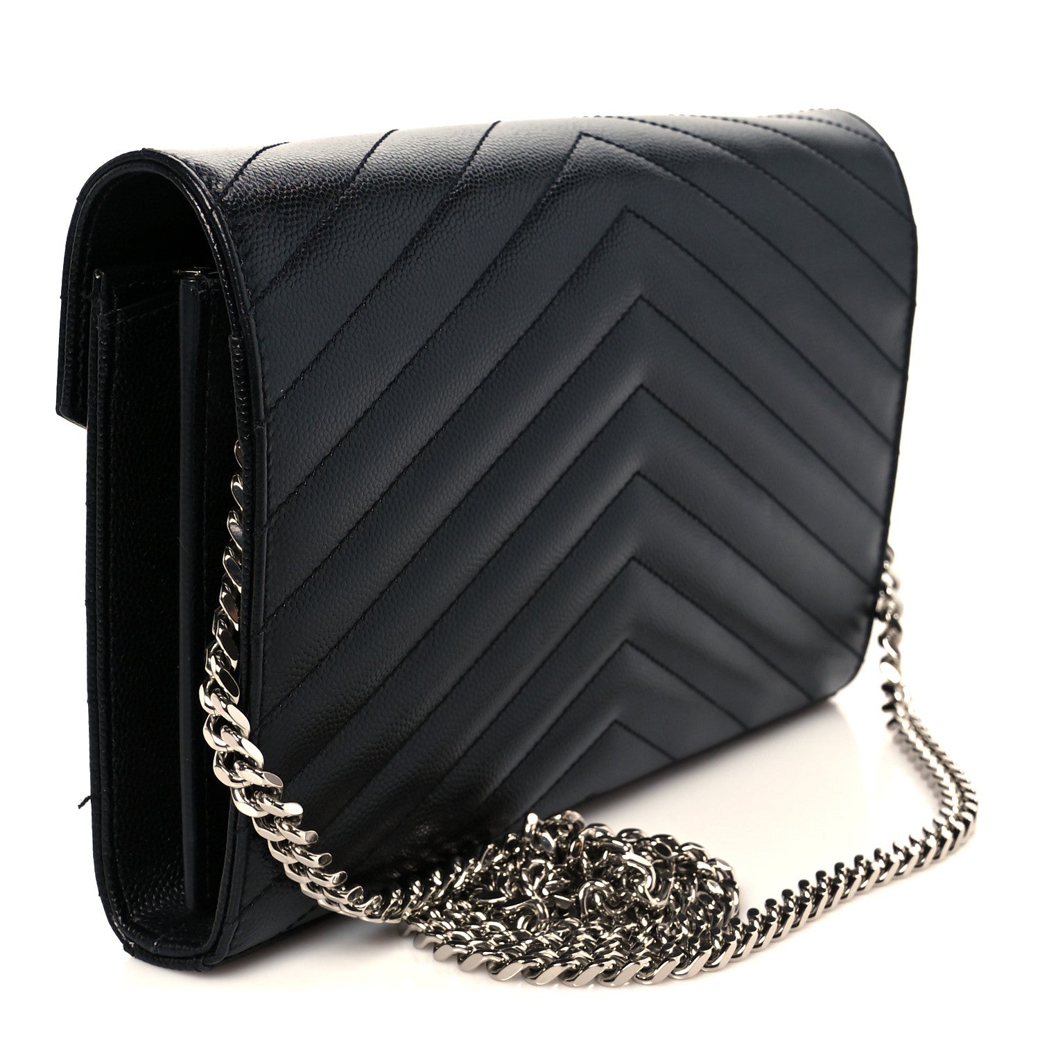 Grain De Poudre Matelasse Chevron Monogram Chain Wallet Black