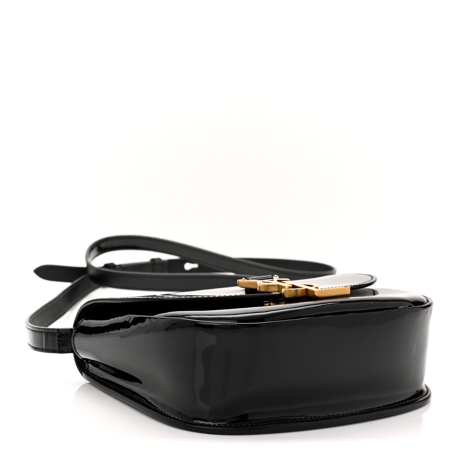 Patent Calfskin Classic Monogram Small Kaia Satchel Black