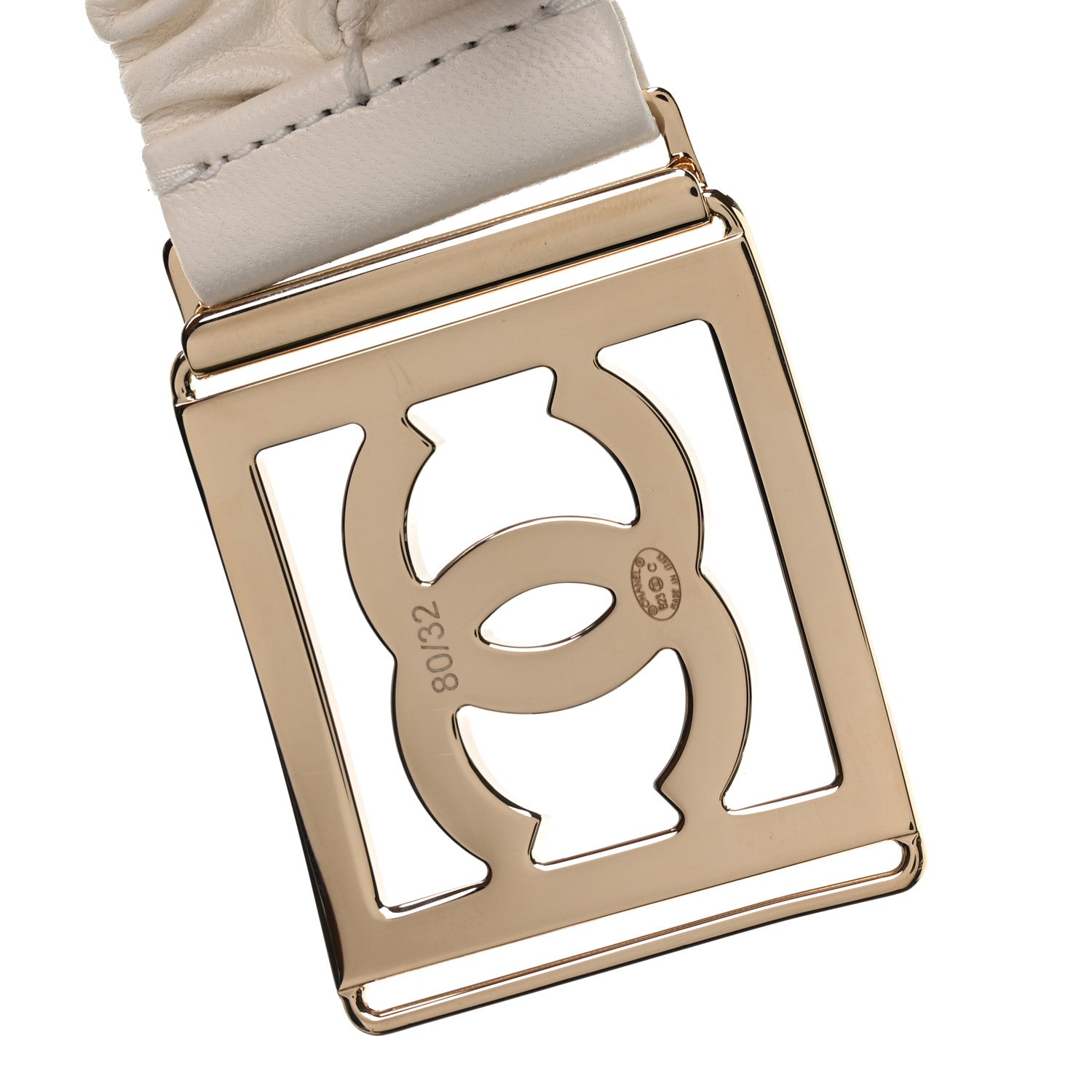 Lambskin Ruched CC Belt 80 32 White