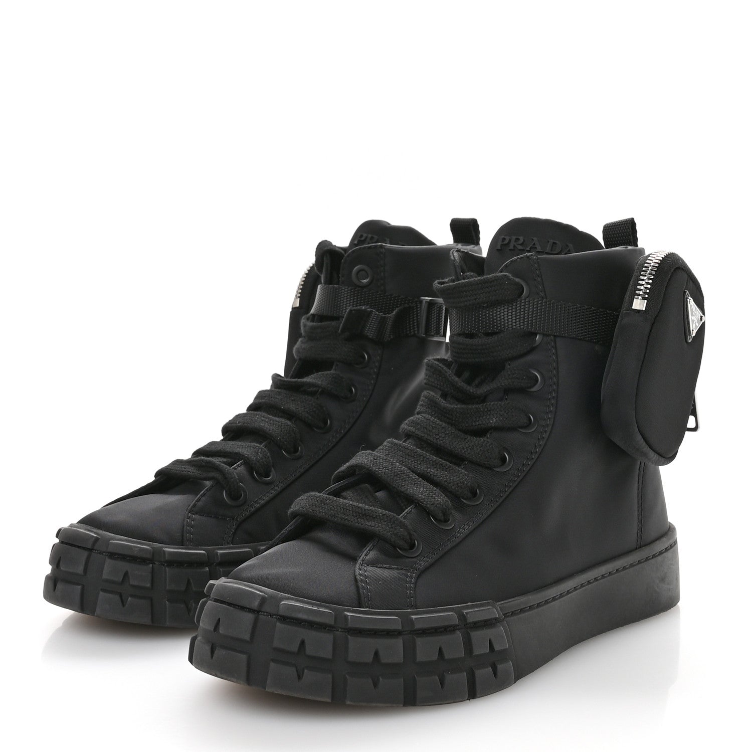 Re-Nylon Gabardine Triangle Womens Wheel Pouch Pocket High Top Sneakers 39 Black