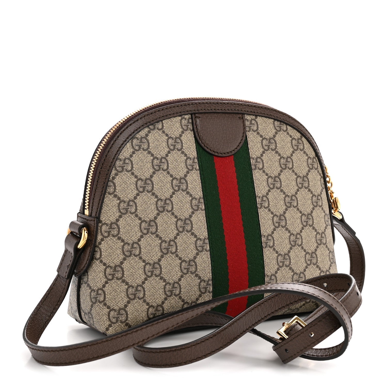 GG Supreme Monogram Textured Dollar Calfskin Web Small Ophidia Dome Shoulder Bag Beige Ebony New Acero