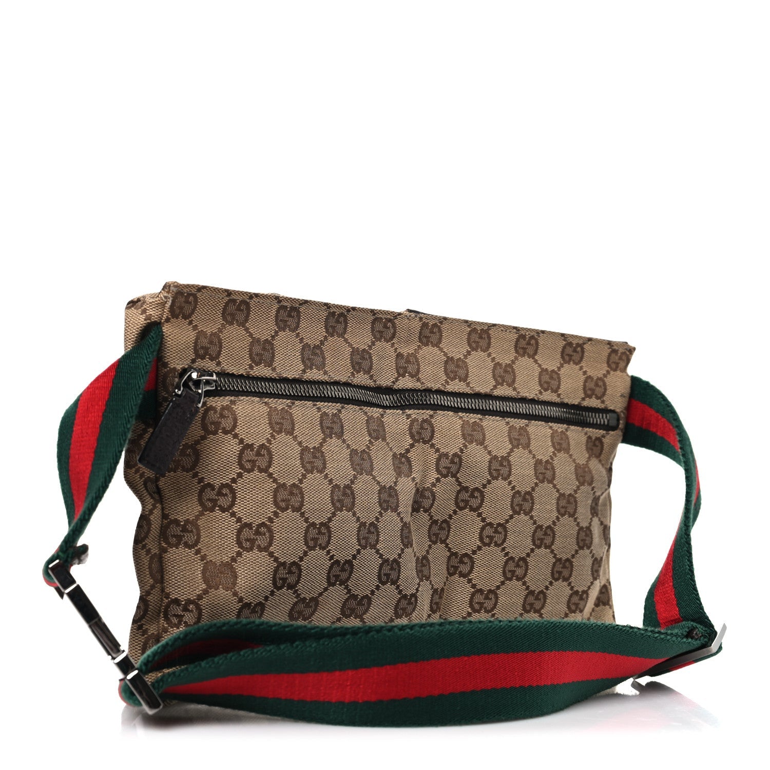 GG Monogram Web Double Pocket Belt Bag Dark Brown