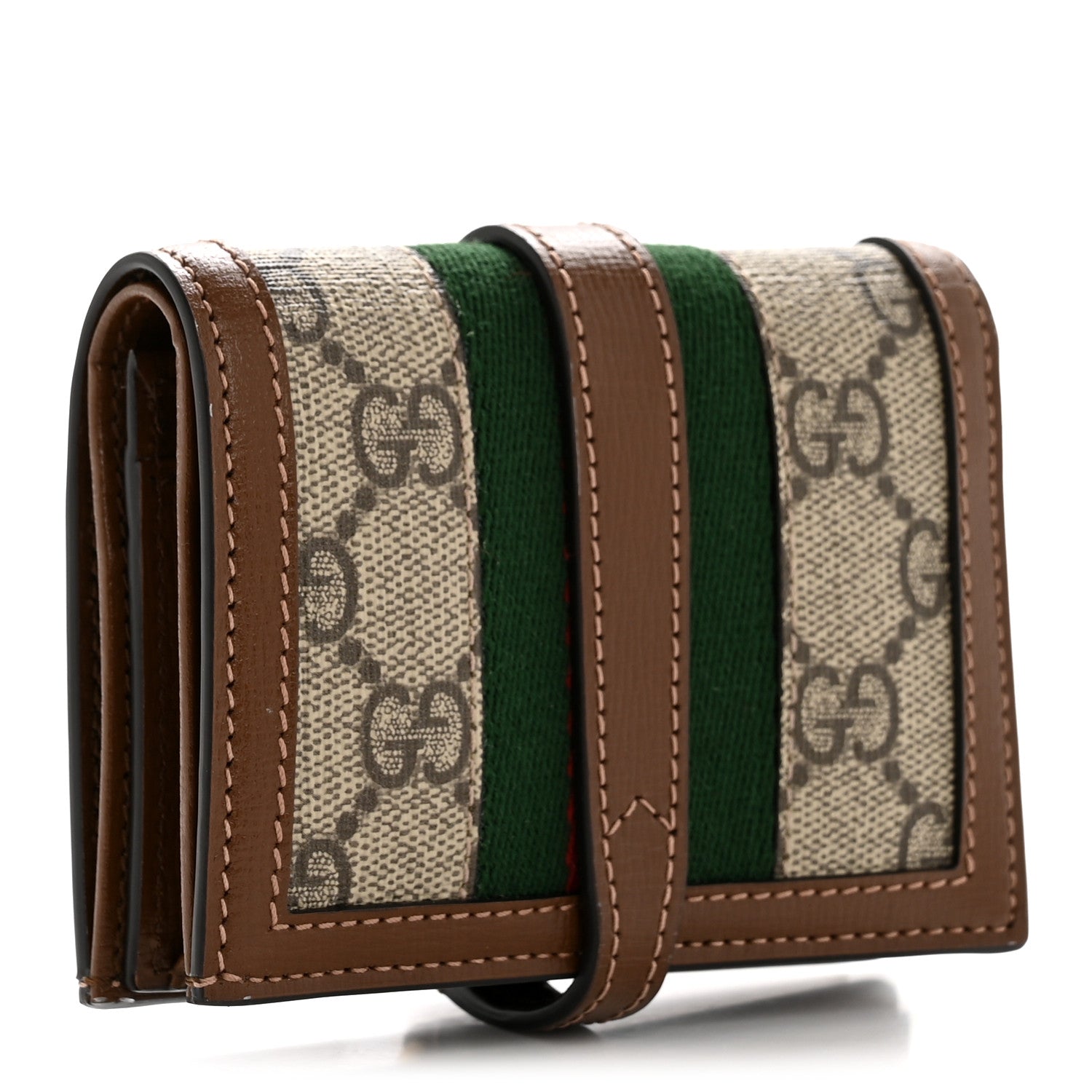 GG Supreme Monogram Textured Calfskin Web Jackie 1961 Card Case Beige Ebony Brown Sugar