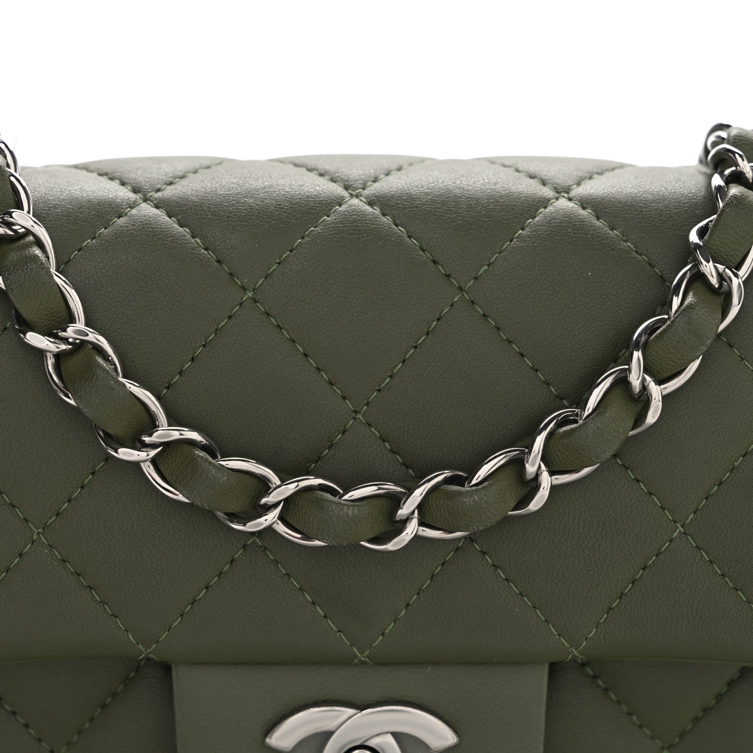 Lambskin Quilted Mini Rectangular Flap Green