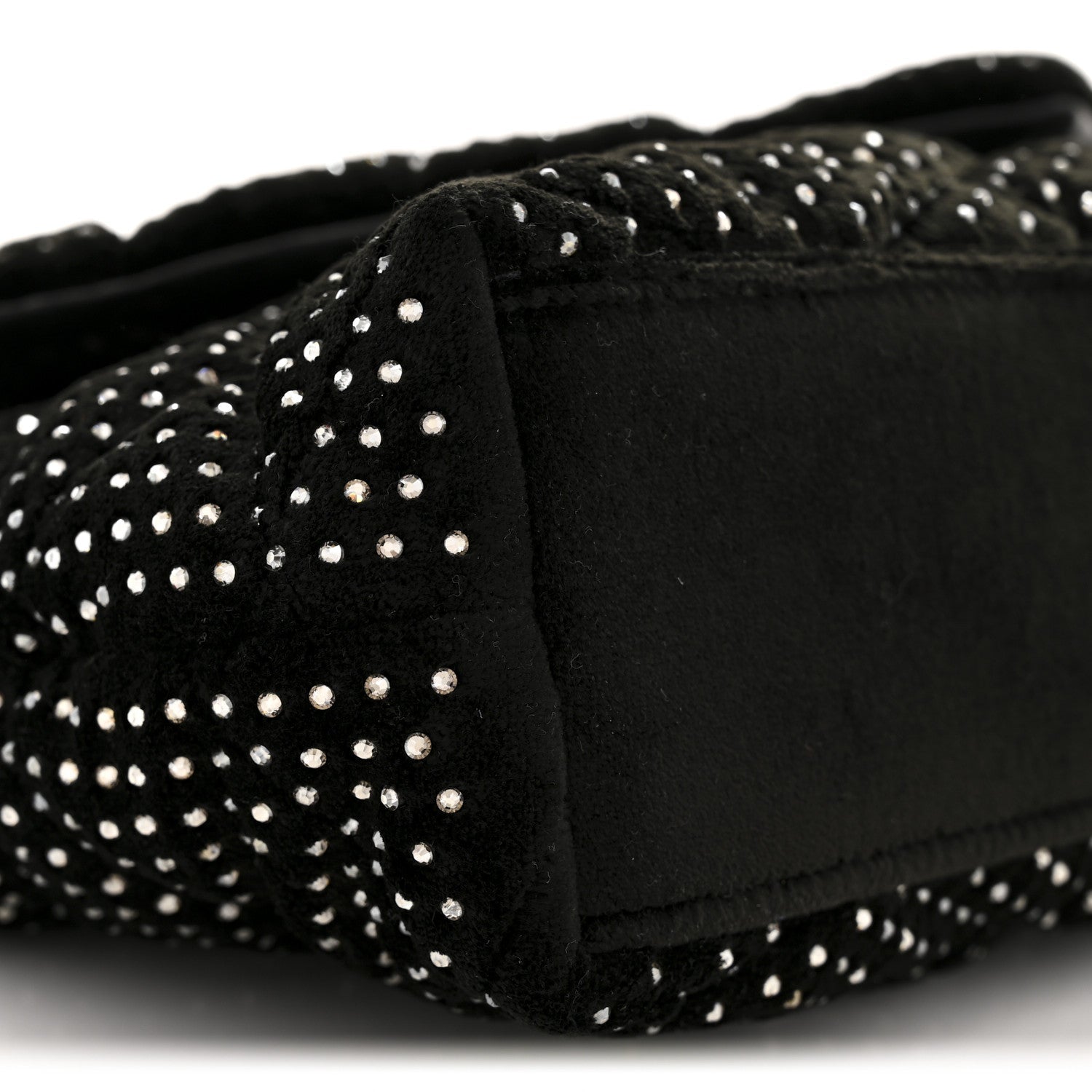 Velvet Lambskin Quilted Rhinestone Sade Puffer Envelope Clutch Black