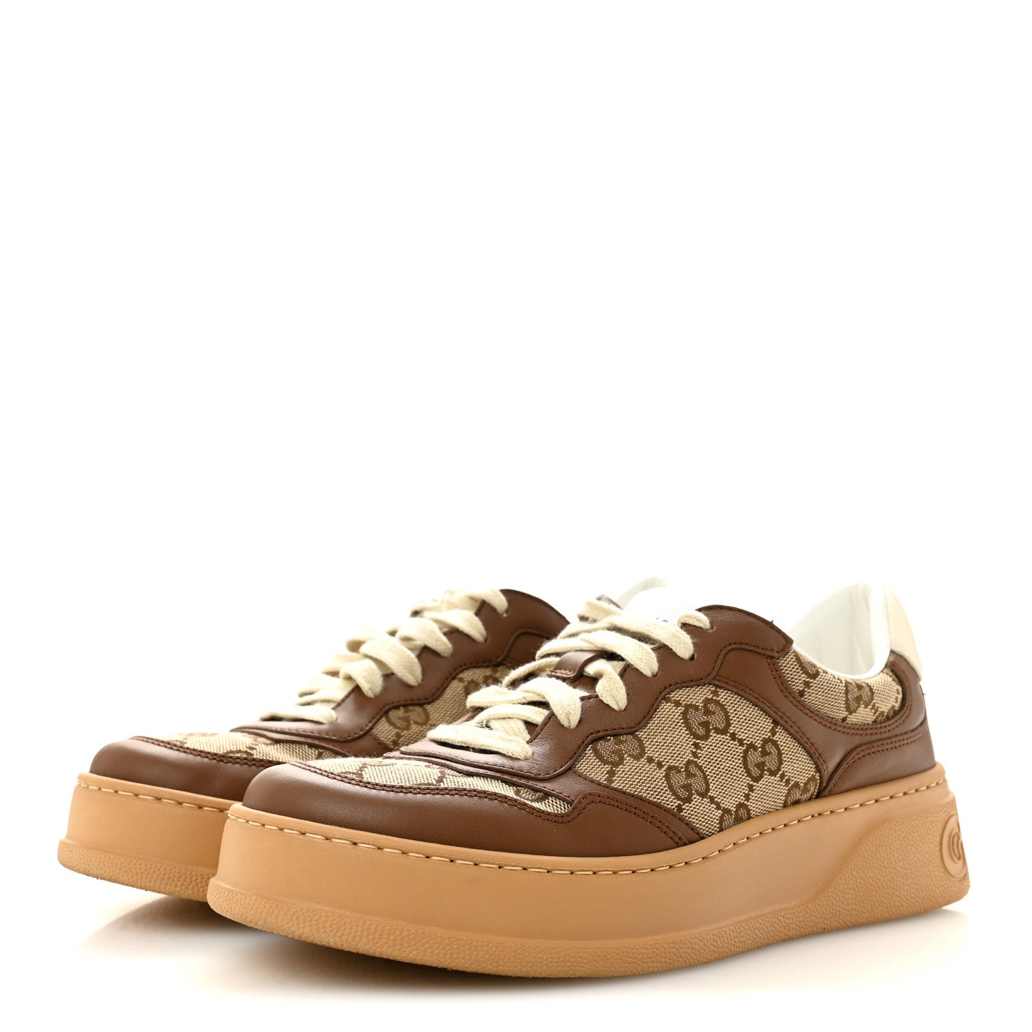 Calfskin GG Monogram Womens Platform 55mm Sneakers 38.5 Hezelnut Beige Ebony Mystic White