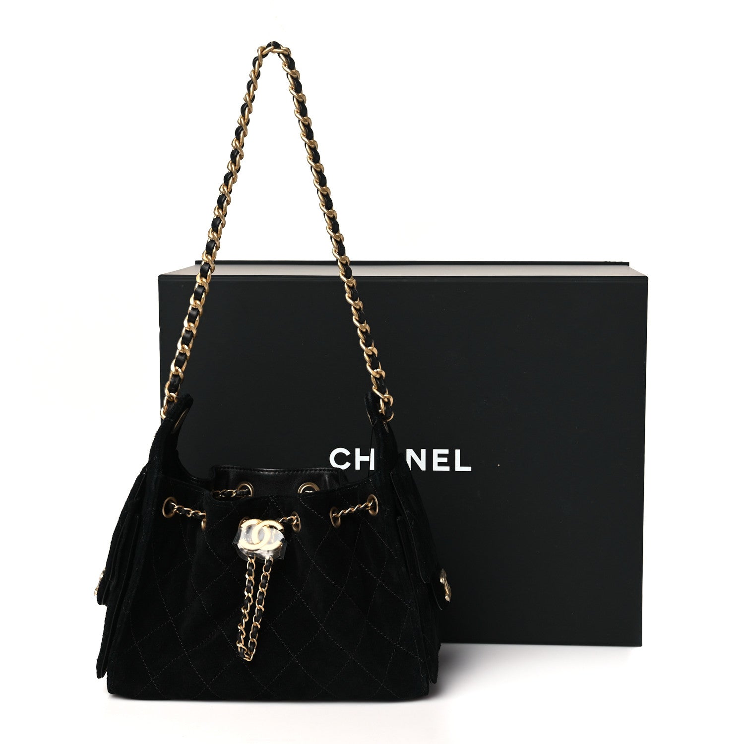 Suede Quilted Mini Chanel 25 Handbag Black
