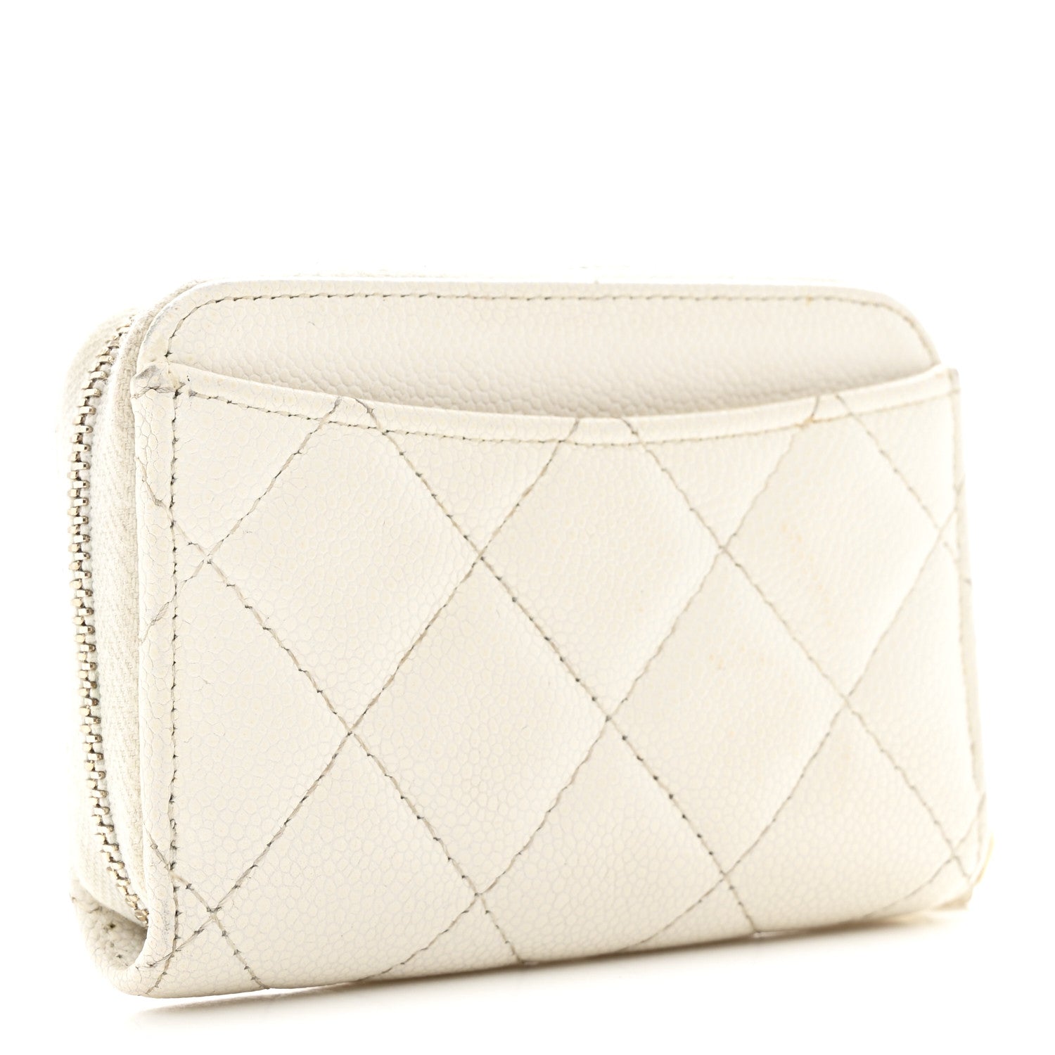Caviar Quilted Zip Coin Purse White