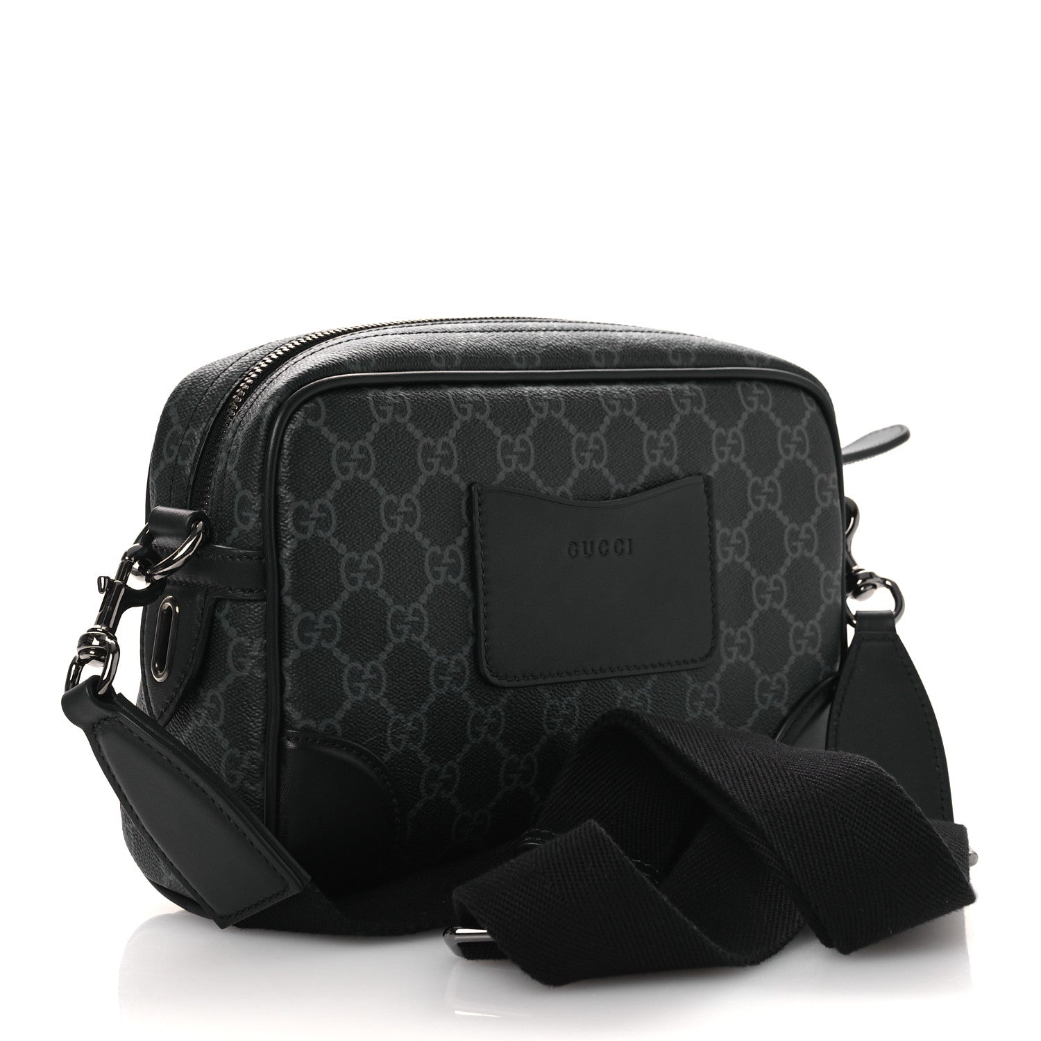 GG Supreme Monogram Textured Calfskin Emblem Small Crossbody Black