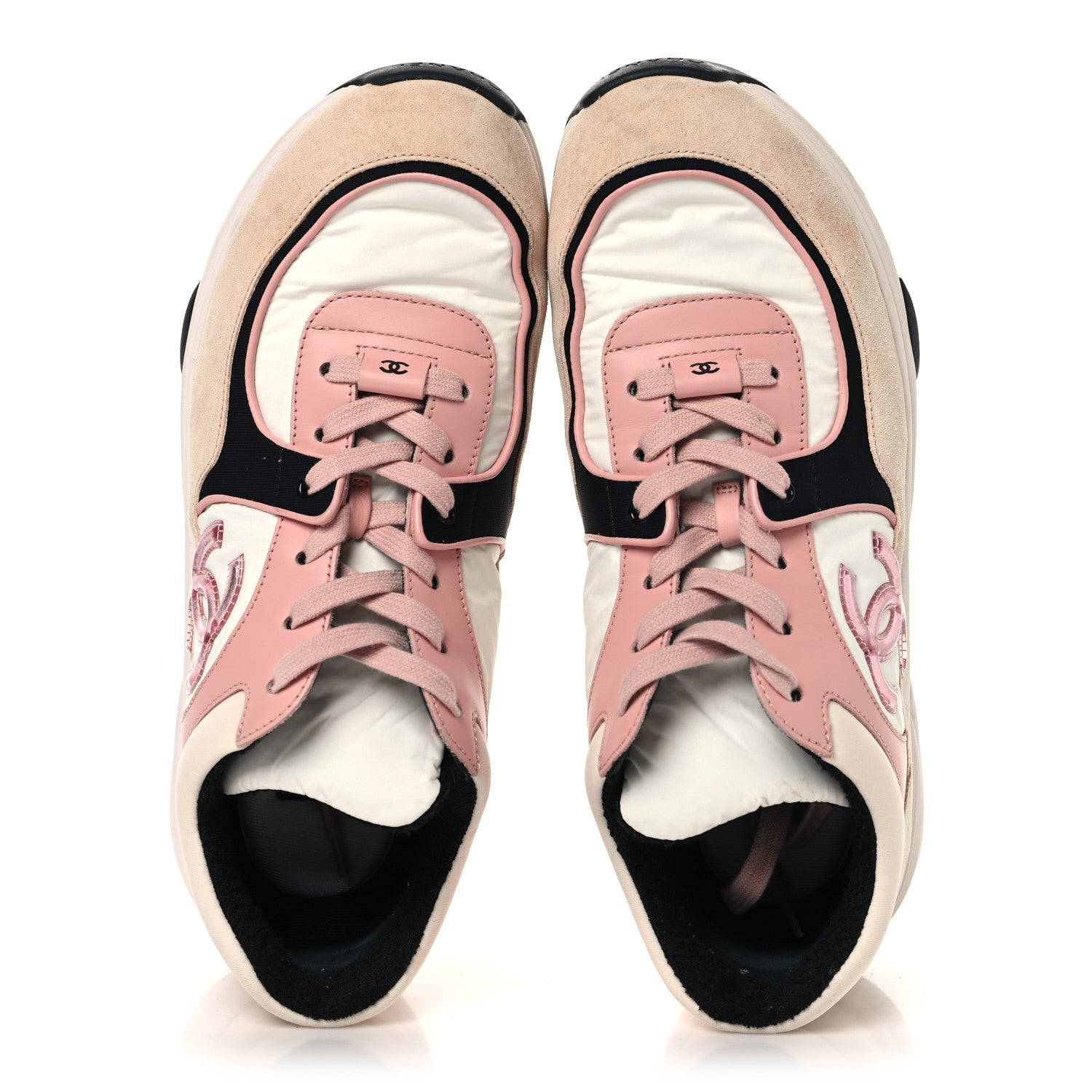 Nylon Lambskin Suede Calfskin CC Sneakers 39.5 Pink White Black