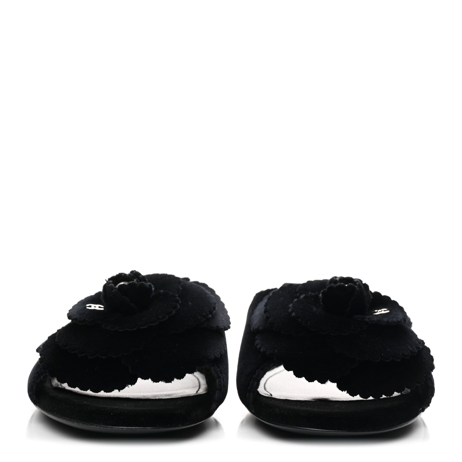 Velvet Pearl Camellia Slide Sandals 37 Black