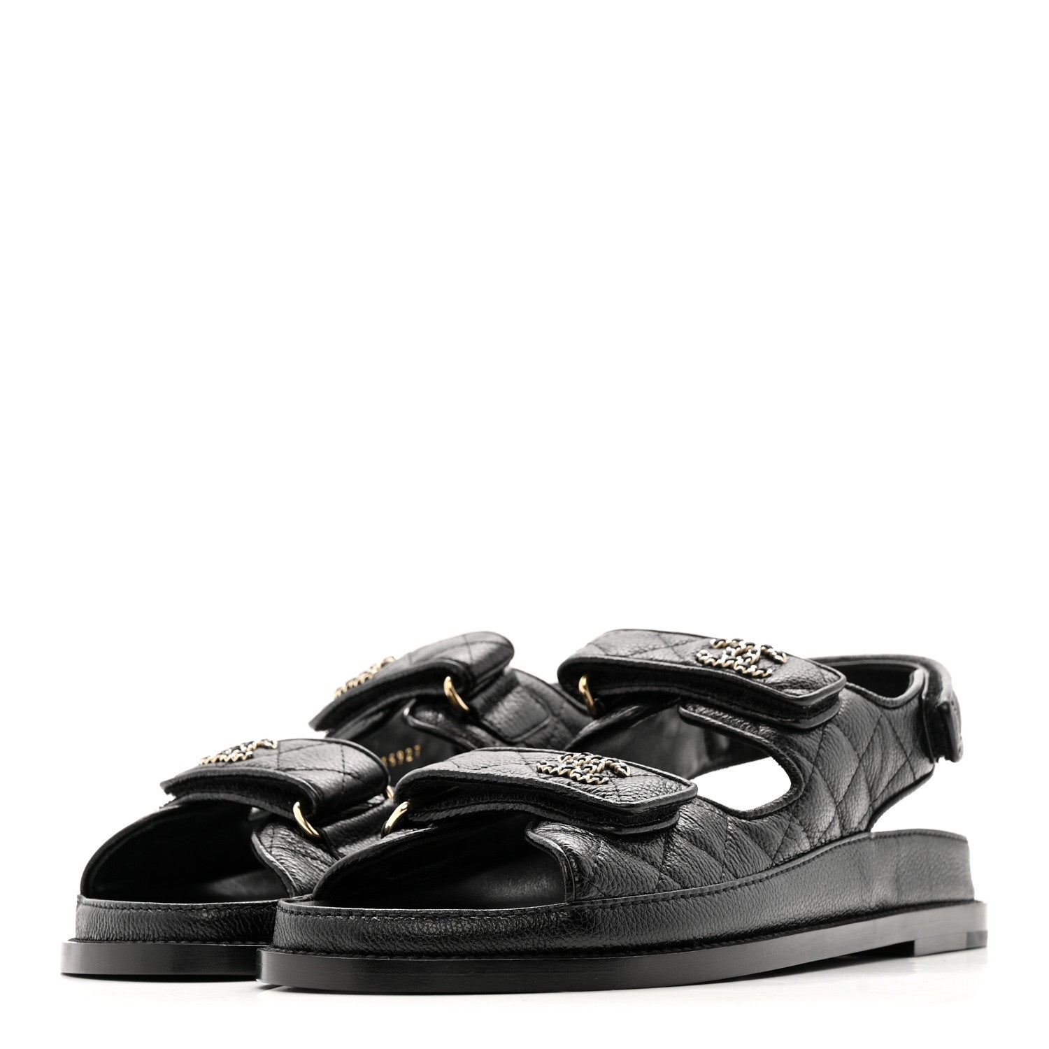 Grained Calfskin Velcro Dad Sandals 38.5 Black