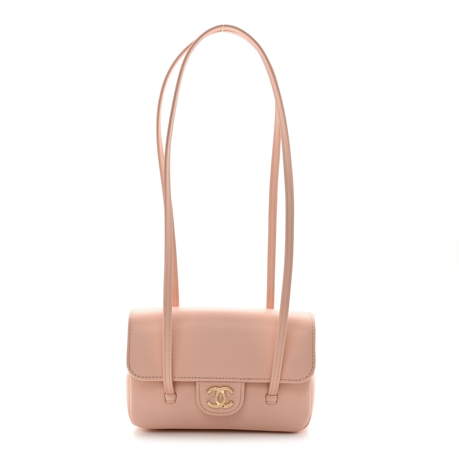 Shiny Caviar Mini Preppy Coco Shoulder Bag Light Pink
