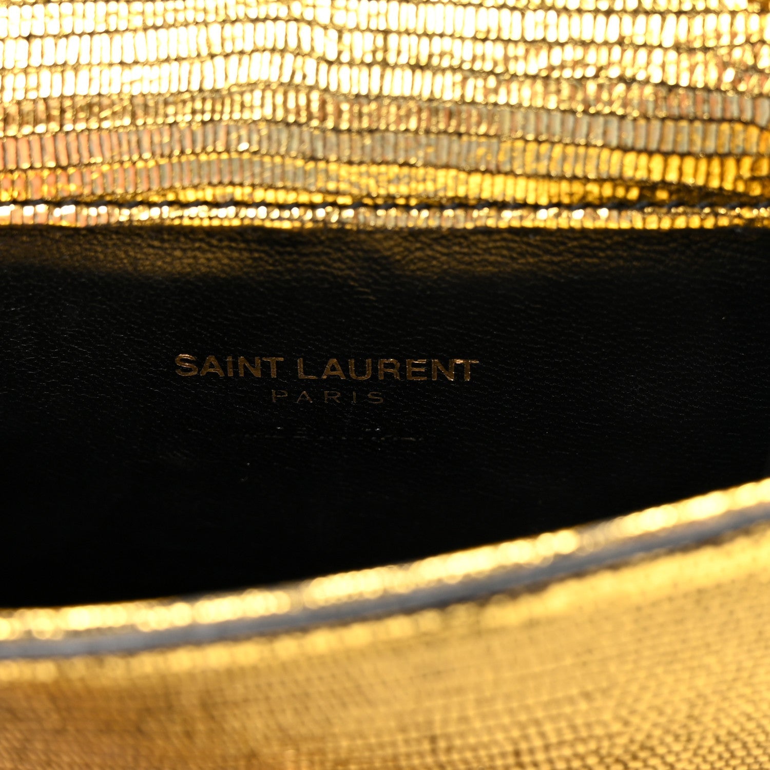 Calfskin Lizard Embossed Monogram Chain Mini Candy Crossbody Gold