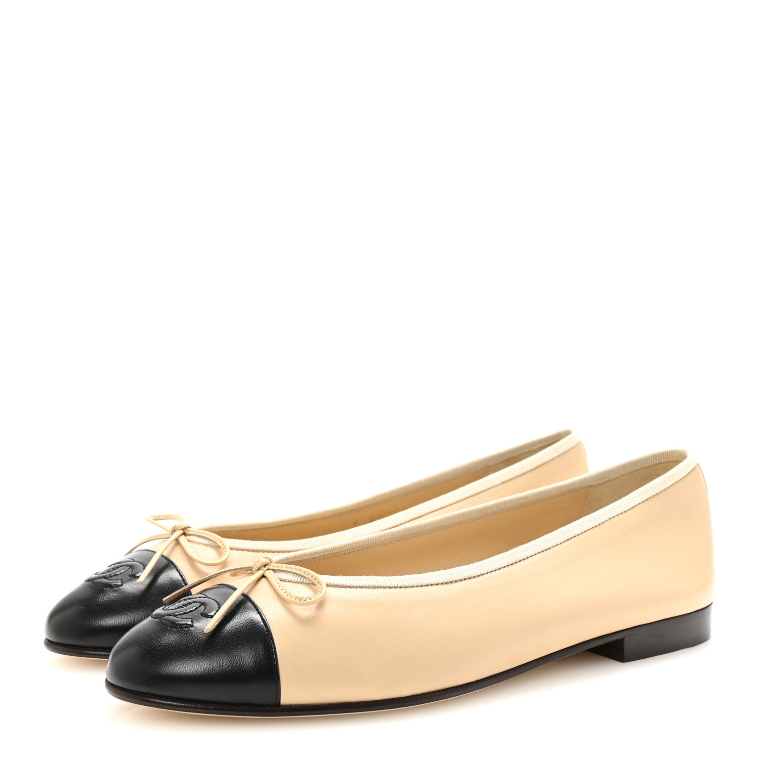 Lambskin Cap Toe CC Ballerina Flats 39.5 Beige Black