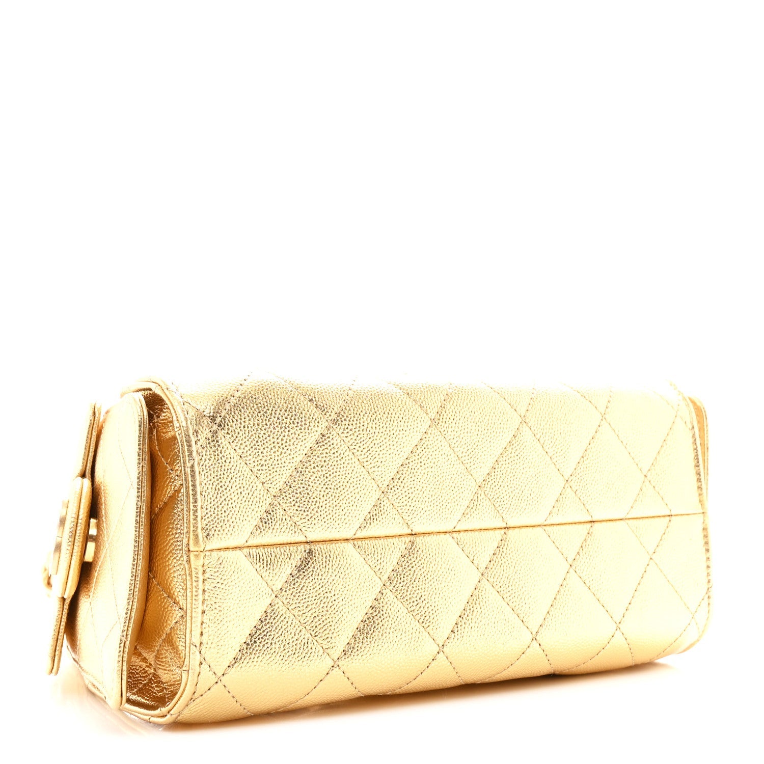 Metallic Caviar Quilted Mini Chanel 25 Handbag Gold