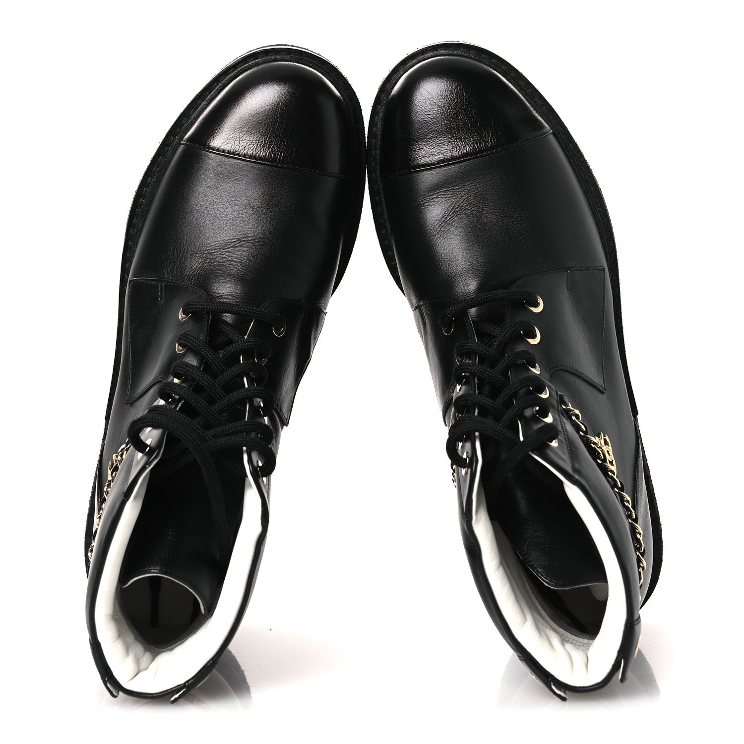 Calfskin Shiny Calfskin Chain Lace Up CC Short Boots 38.5 Black