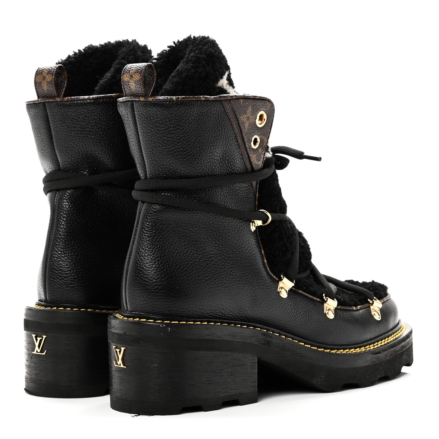 Grained Calfskin Shearling LV Beaubourg Ankle Boots 37.5 Black