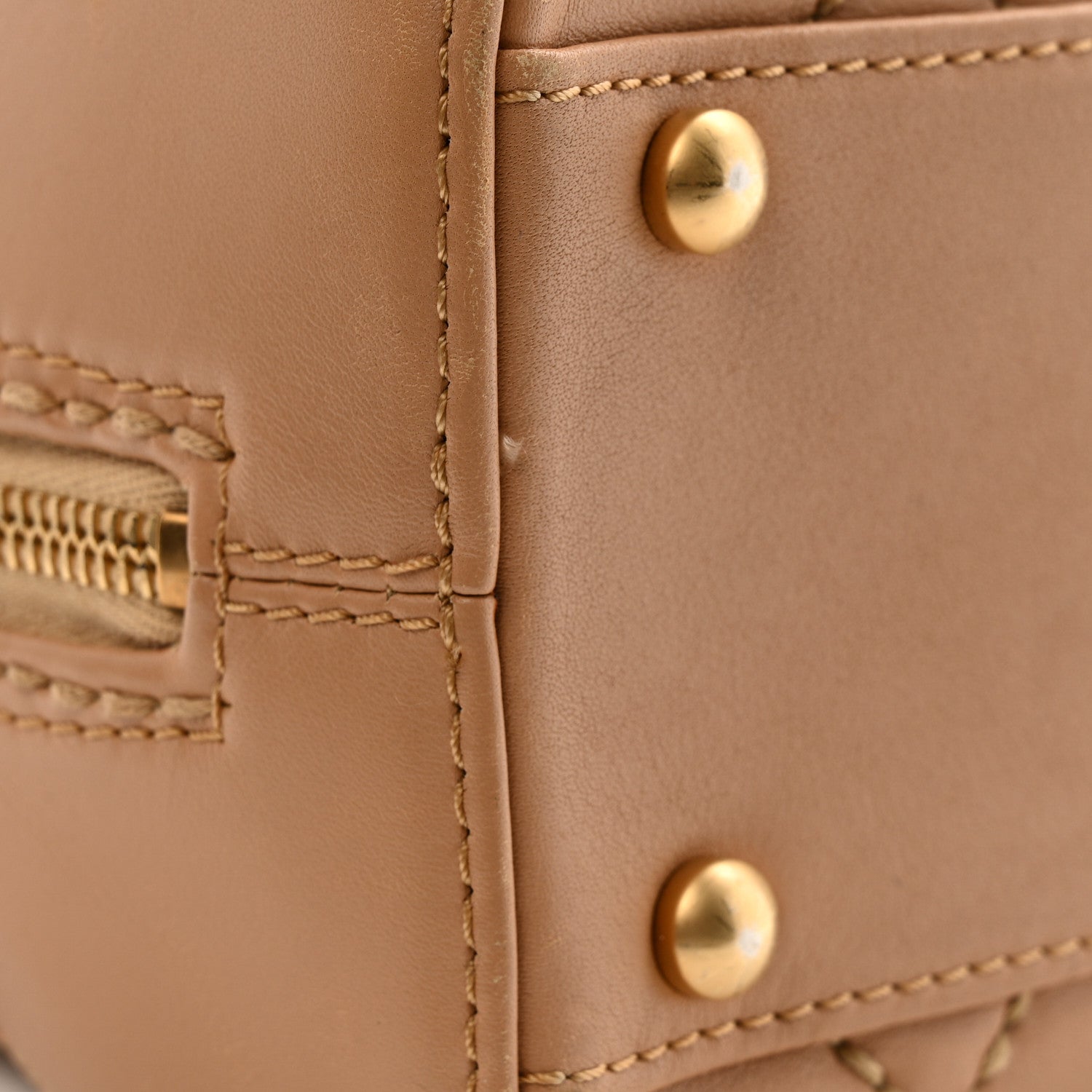 Calfskin Contrast Stitch Surpique Bowler Beige