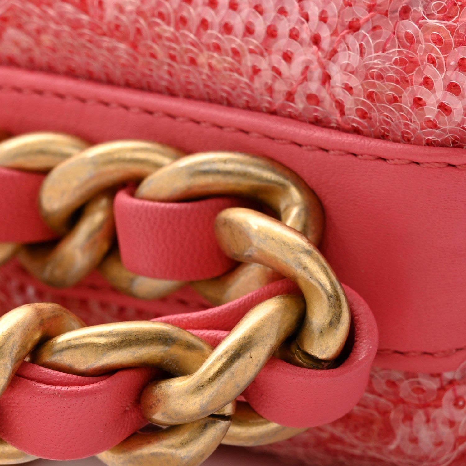 Sequin Quilted Medium Chanel 19 Flap Coral