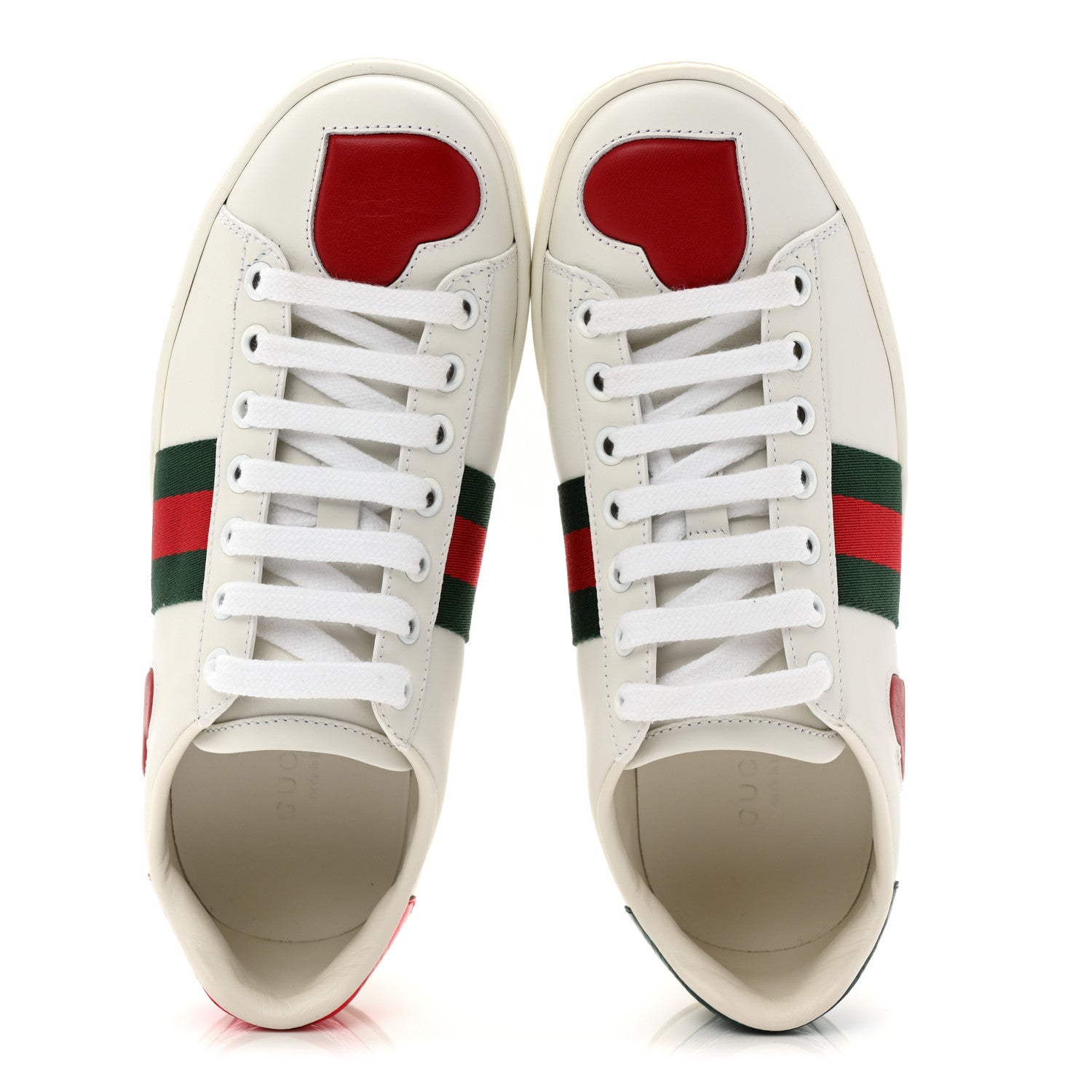 Calfskin Web Heart Embroidered Womens Ace Sneakers 35 White