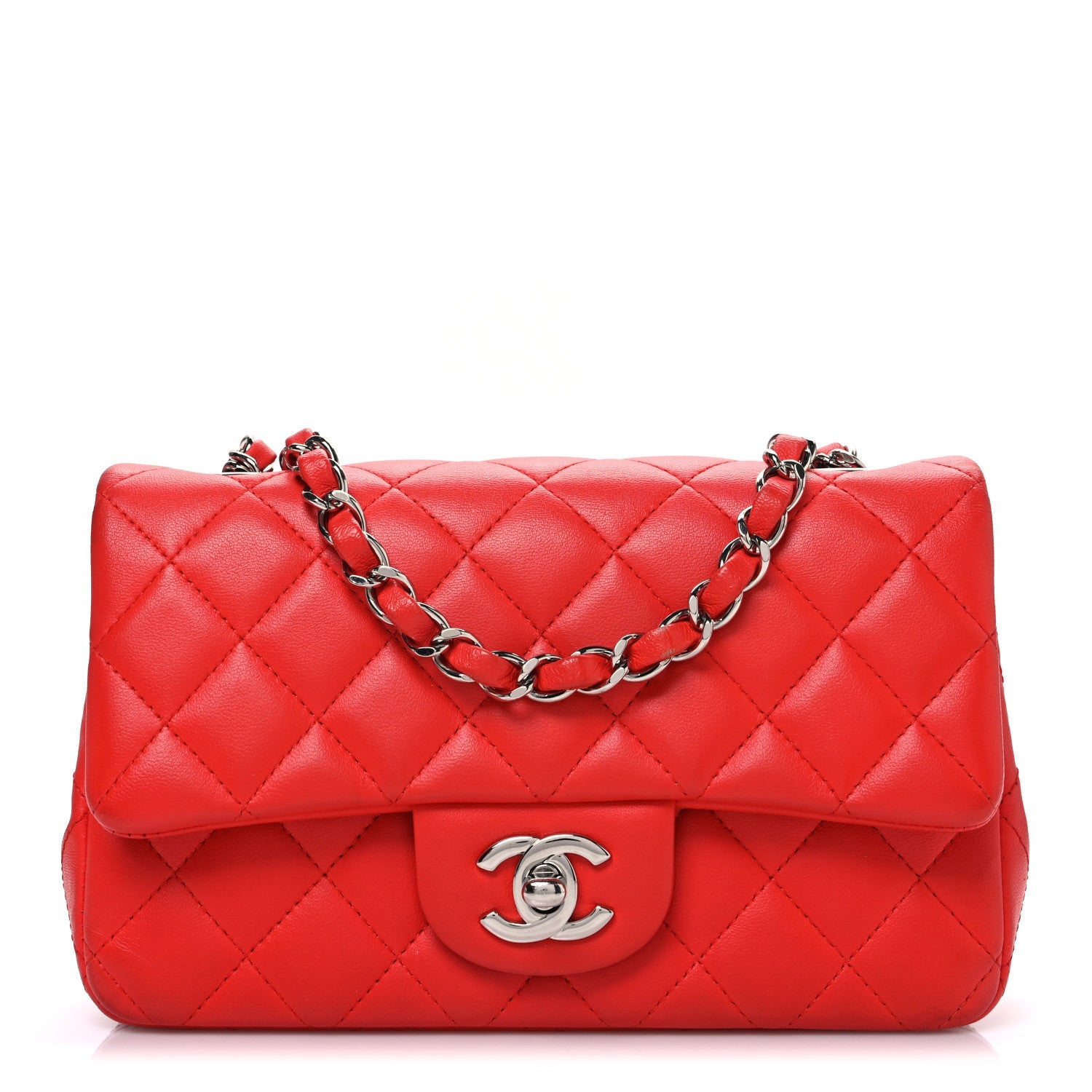 Lambskin Quilted Mini Rectangular Flap Red