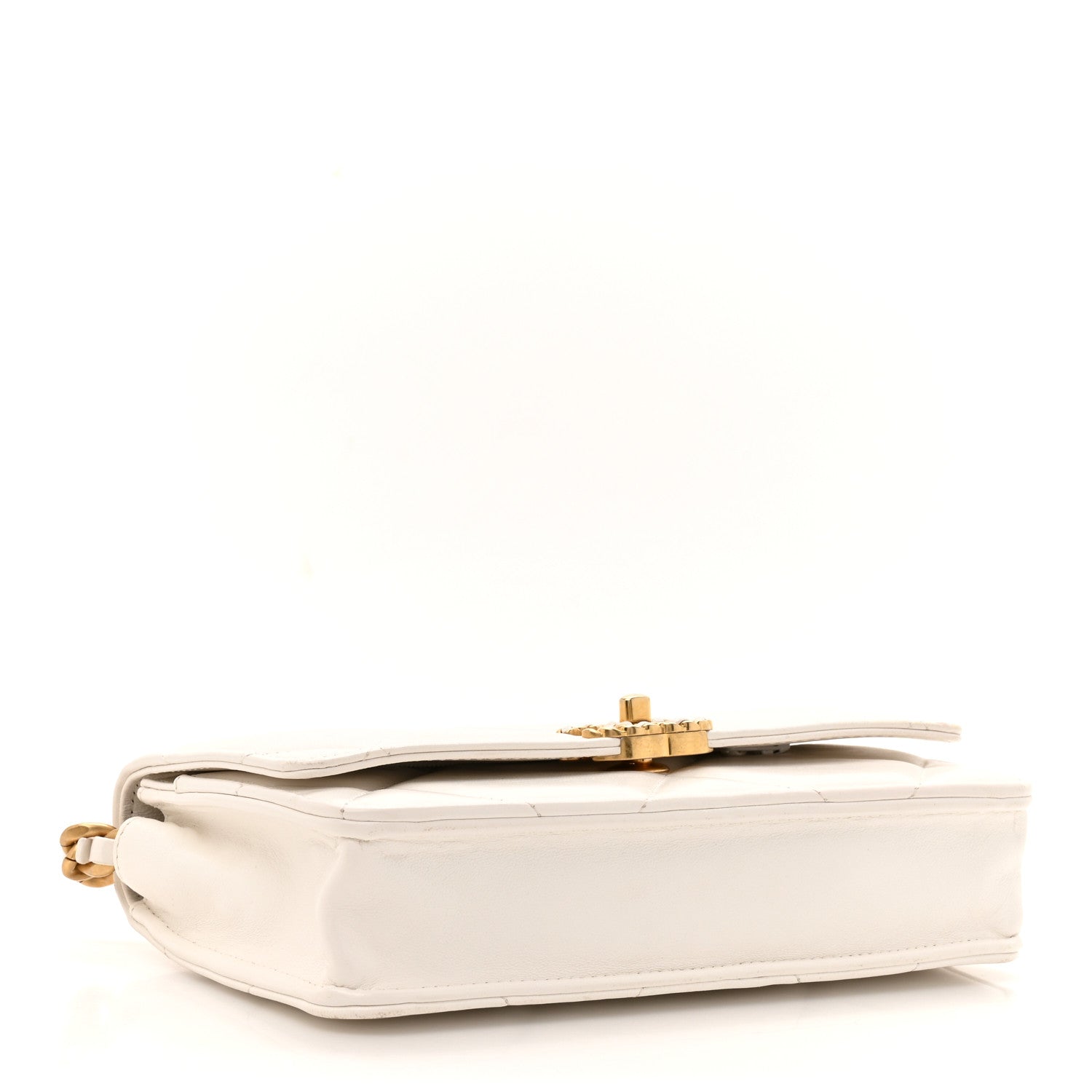 Lambskin Quilted Chanel 19 Wallet On Chain WOC White
