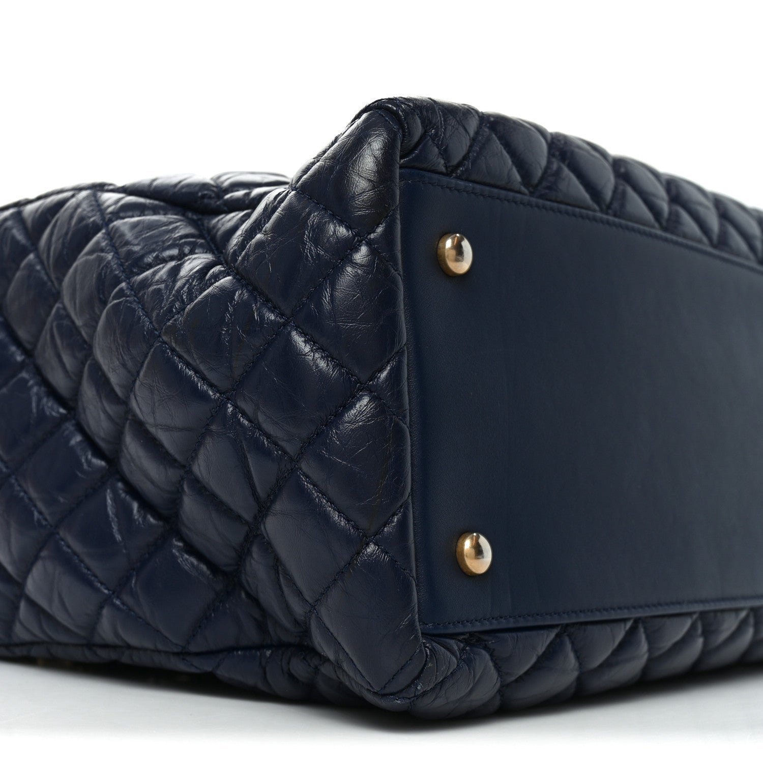 Aged Calfskin Quilted Medium Coco Handle Shopping Tote Navy
