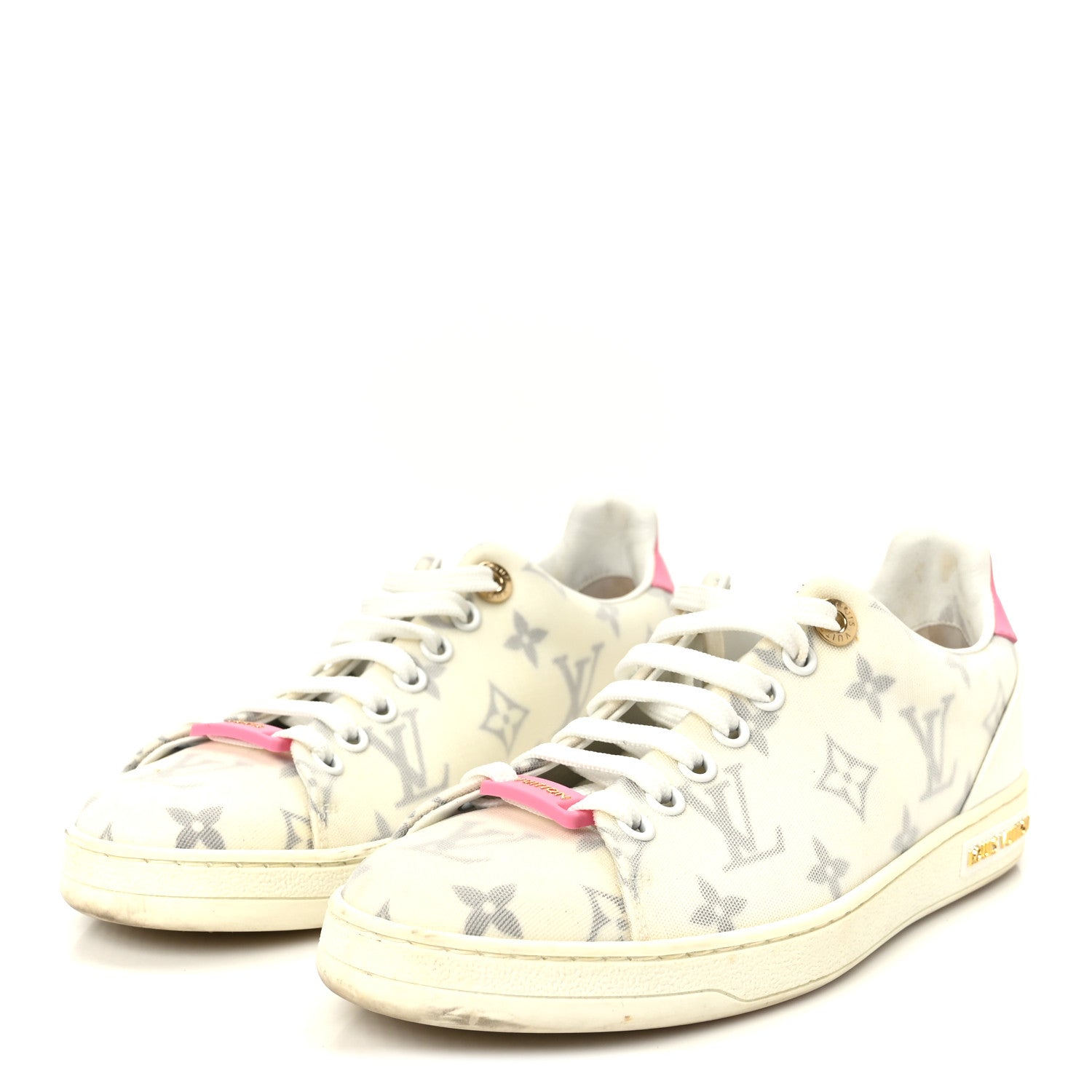 Technical Fabric Calfskin Monogram Frontrow Sneakers 35.5 Pink