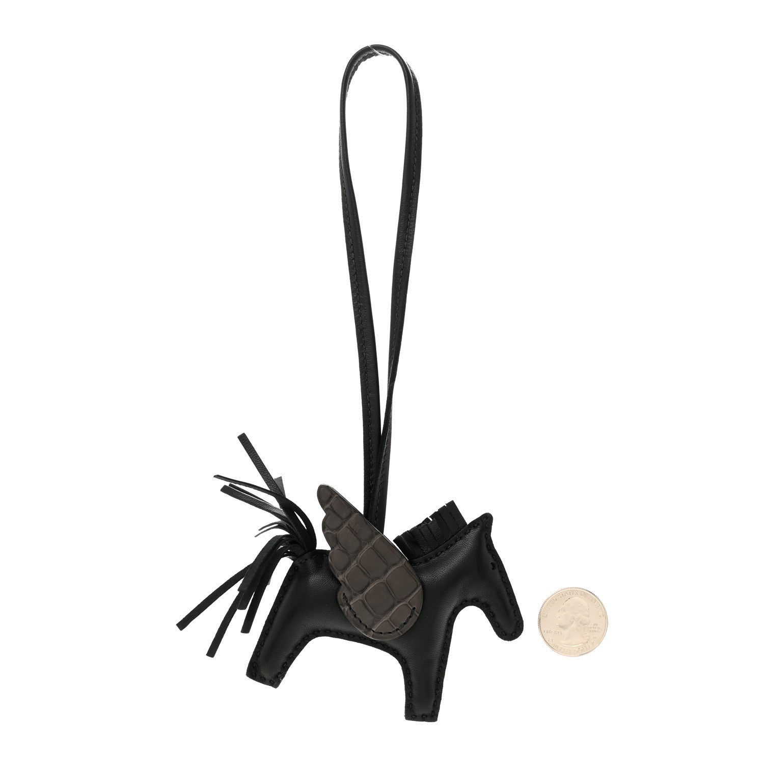 Milo Lambskin Matte Alligator Touch Grigri Rodeo Pegase Horse Bag Charm PM Black Graphite