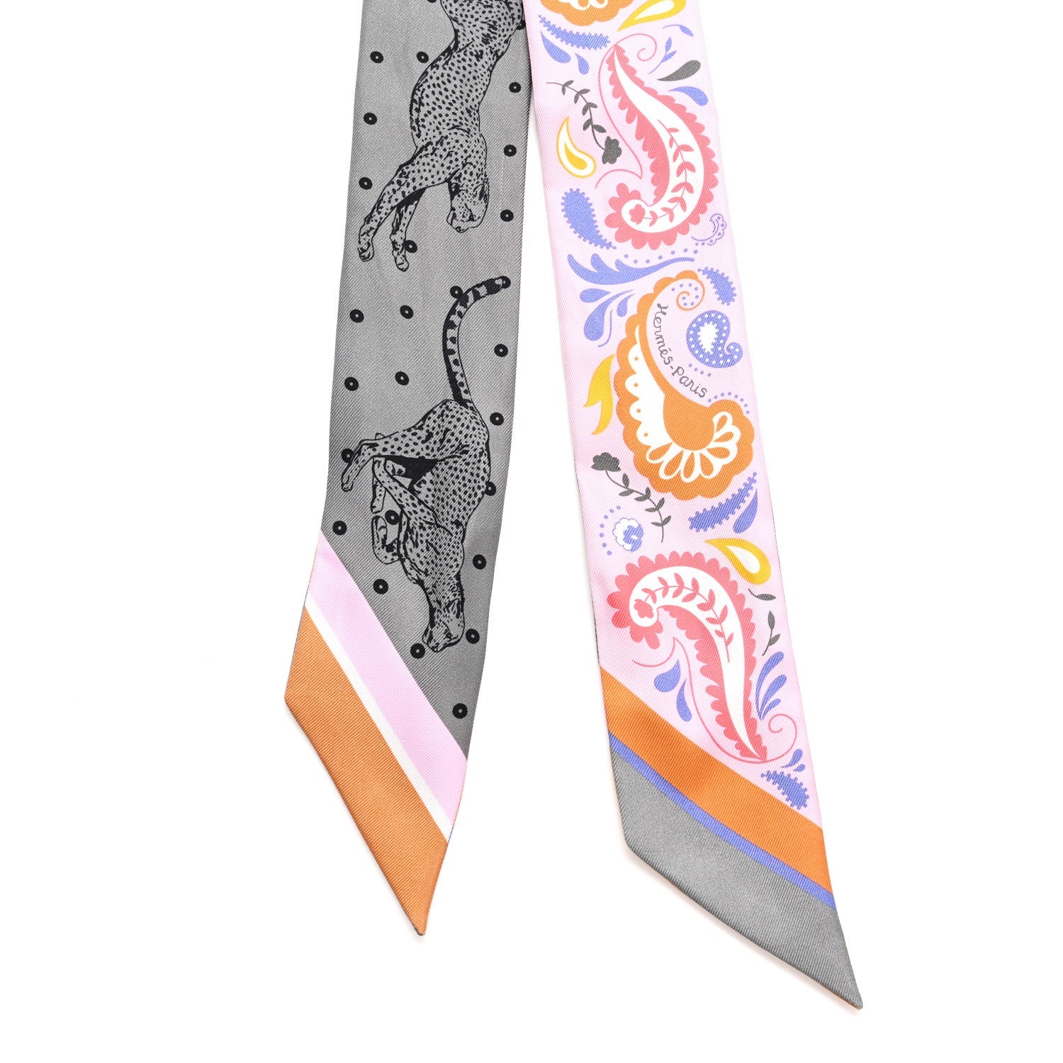 Silk Guepards Bandana Twilly Rose Gris Bleu