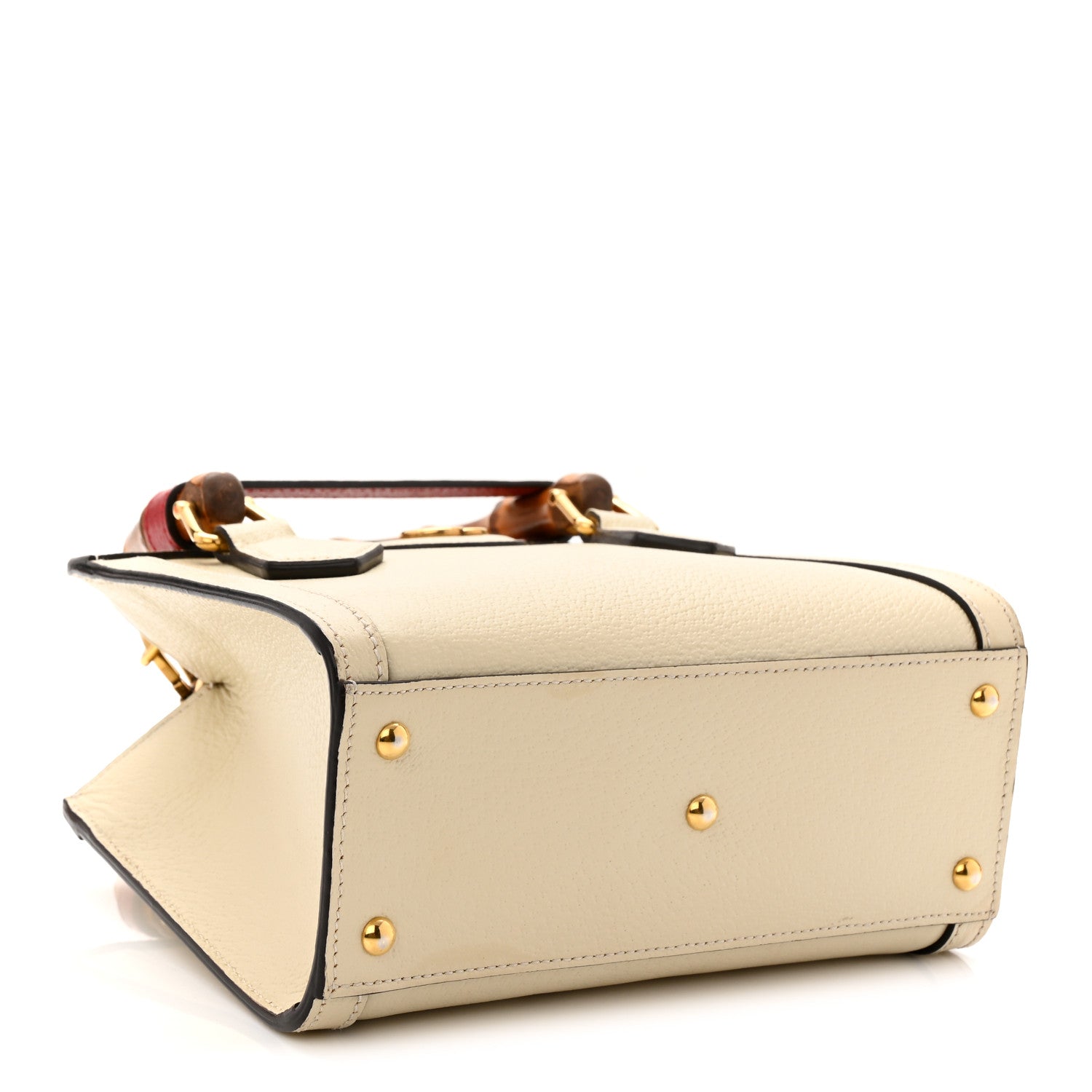 Textured Dollar Calfskin Web Mini Diana Tote Bag Mystic White