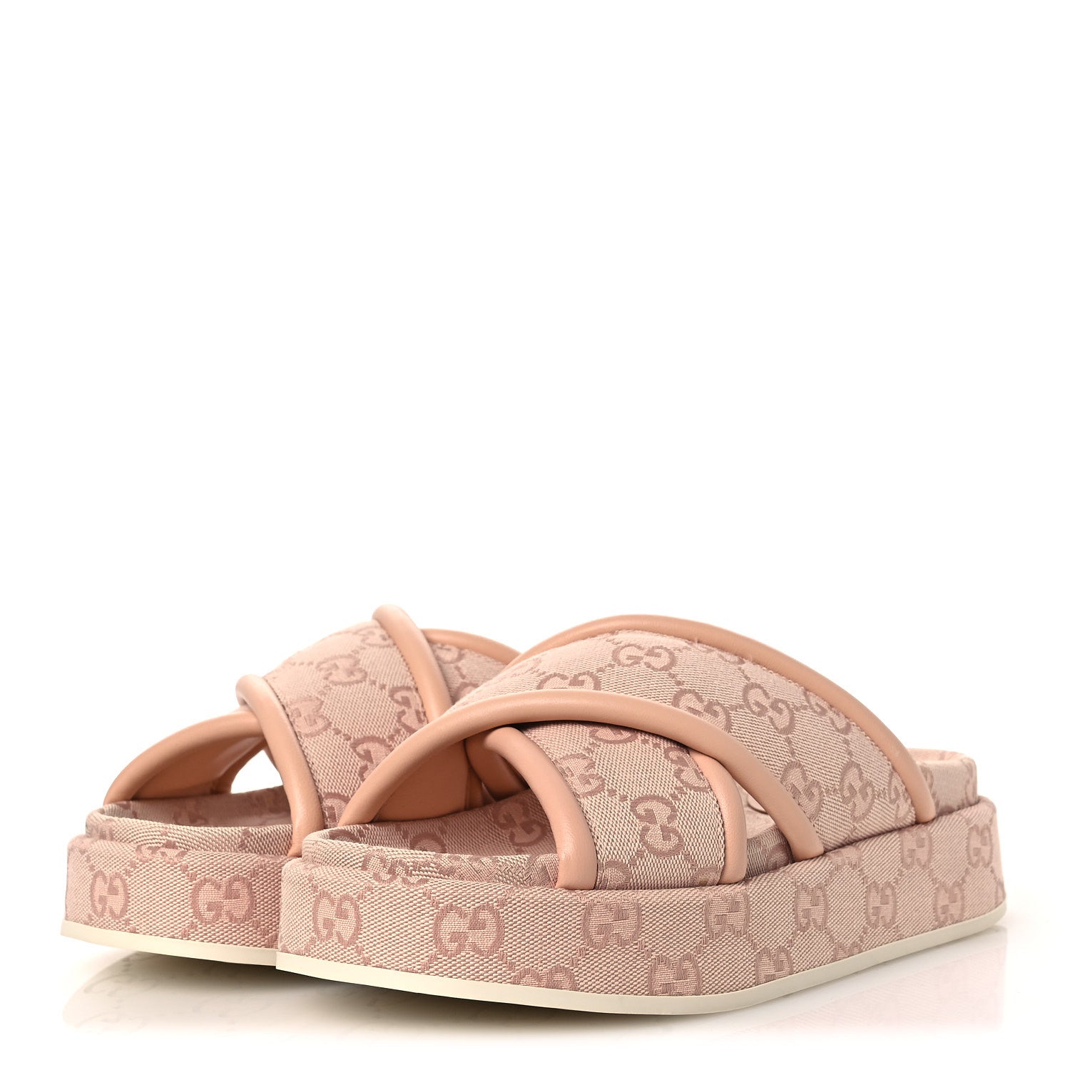 Monogram GG Calfskin Angelina Platform 55mm Slide Sandals 36.5 Light Pink