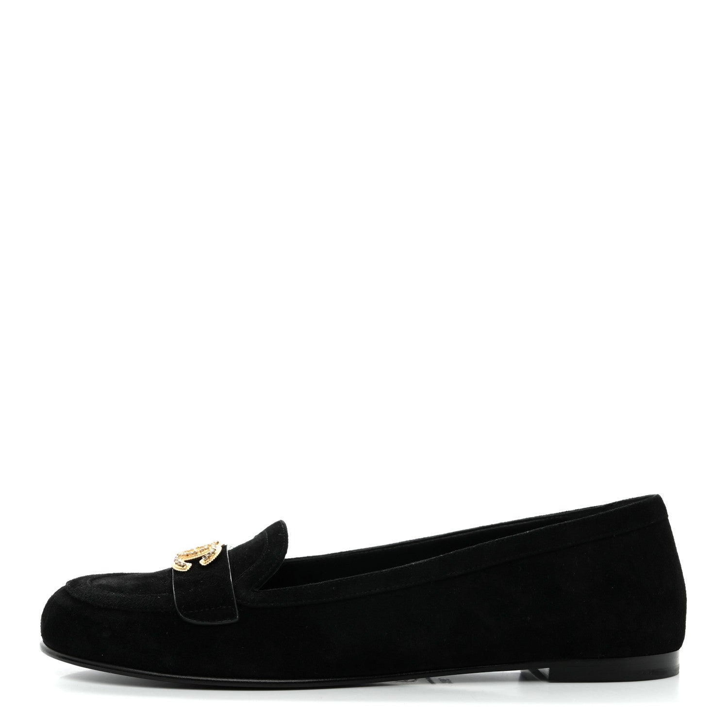 Suede Crystal CC Mocassin Loafers 39.5 Black