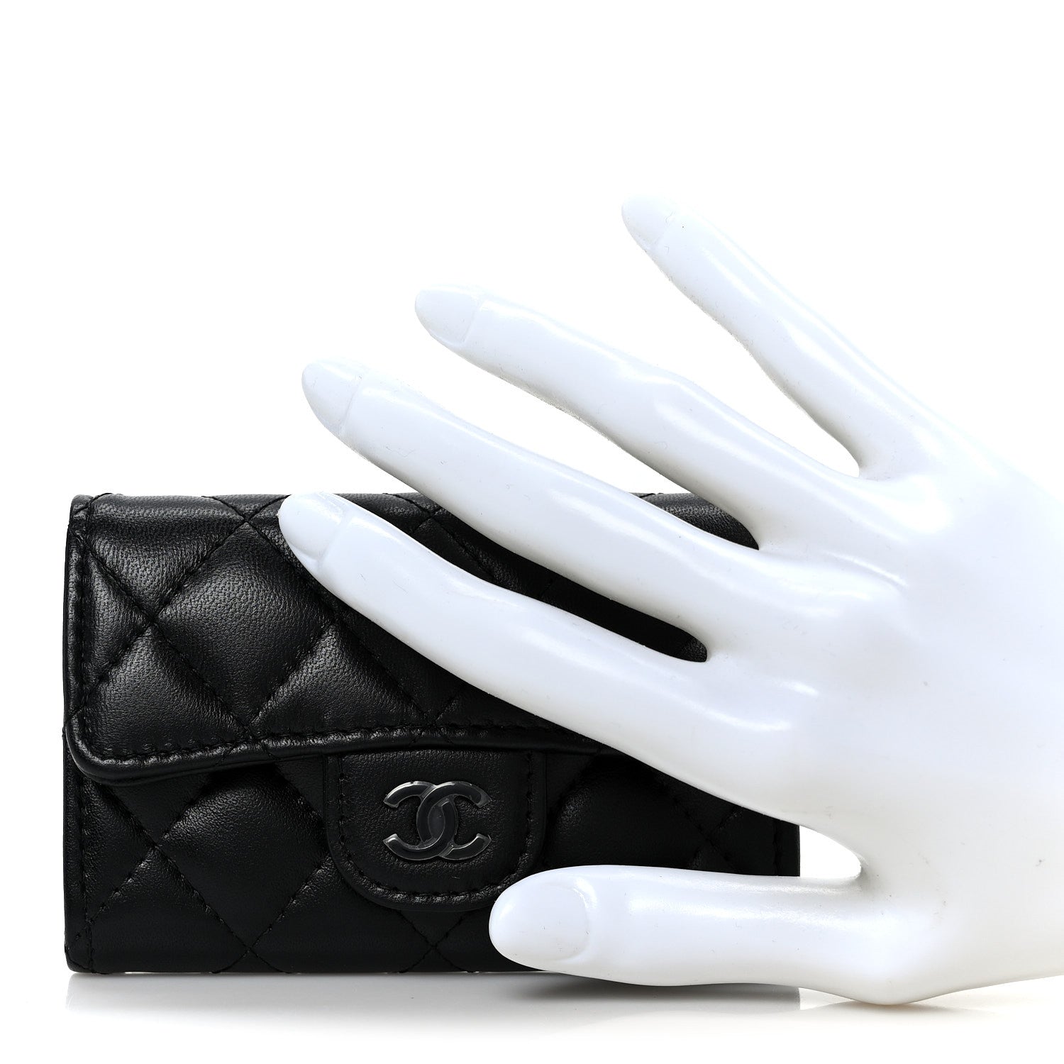 Lambskin Quilted Flap Card Holder Wallet So Black